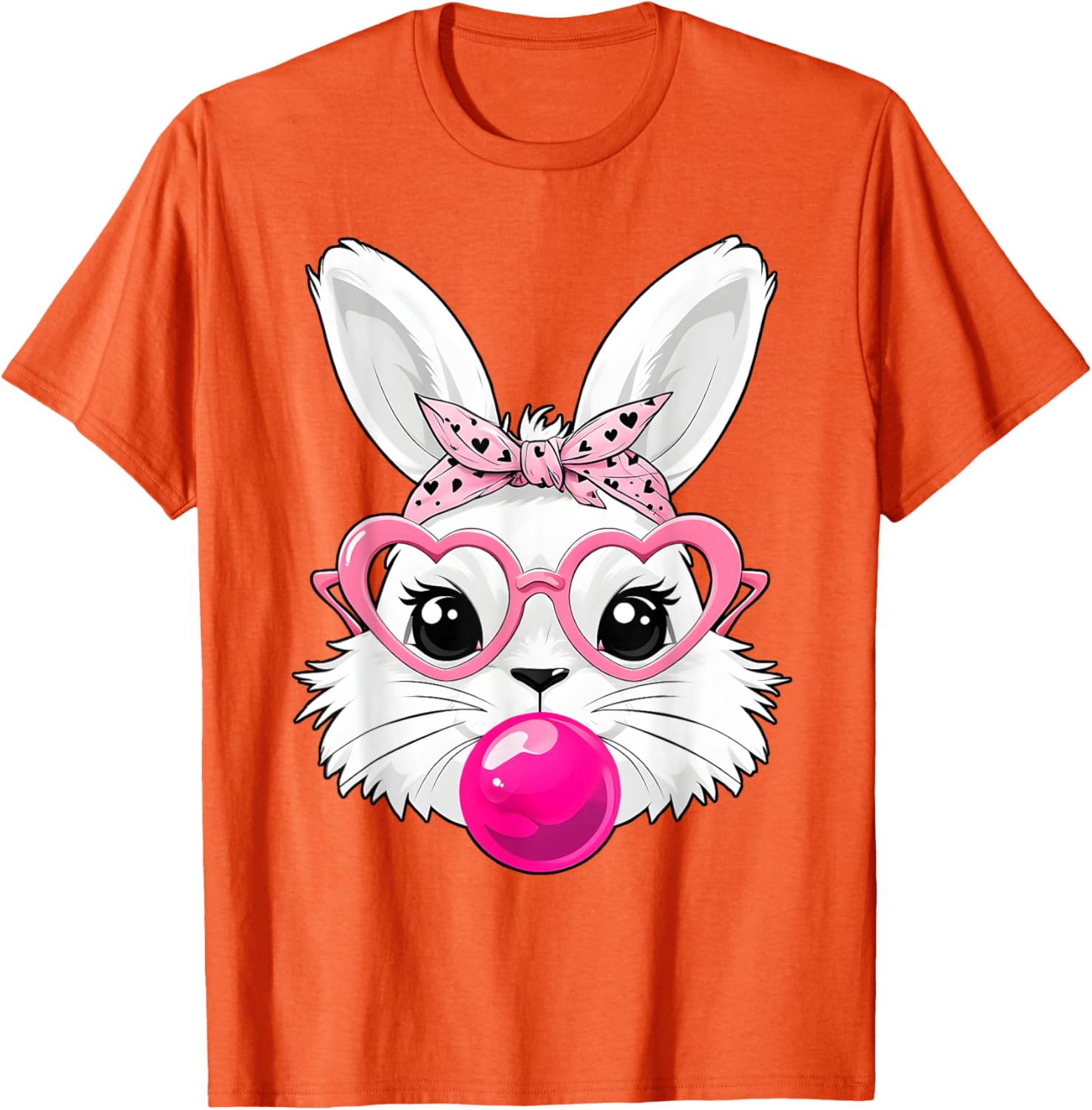 Cute Bunny Face T-Shirt with Heart Glasses for Easter Day Fun - 27