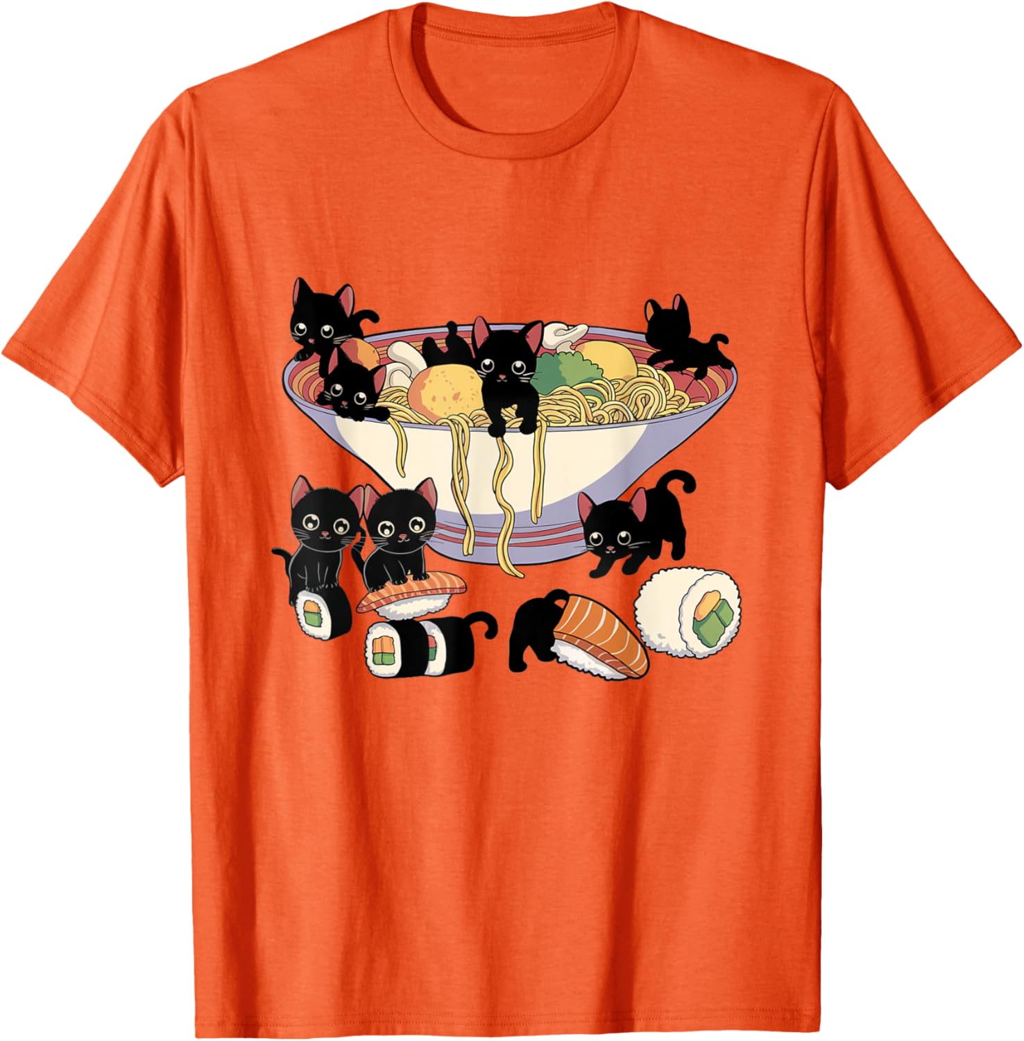 Cute Cat Ramen Sushi T-Shirt for Anime Lovers and Cat Enthusiasts - 5