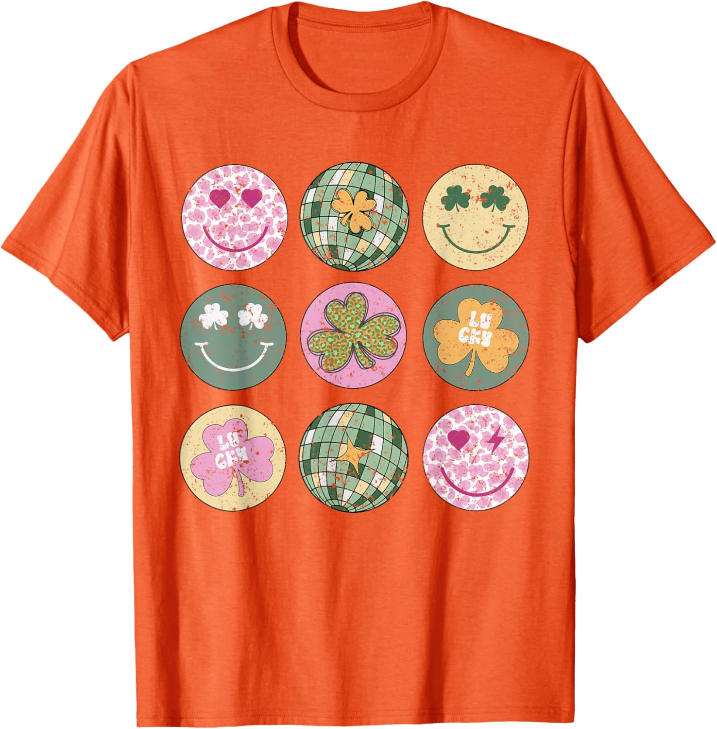 Shamrock Smile Face Disco Ball T-Shirt for Retro St Patricks Day Fun - 18