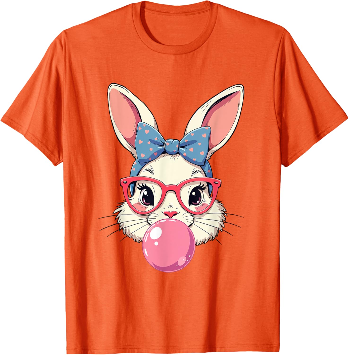 Cute Bunny Face T-Shirt with Heart Glasses and Bandana for Easter Fun - 7