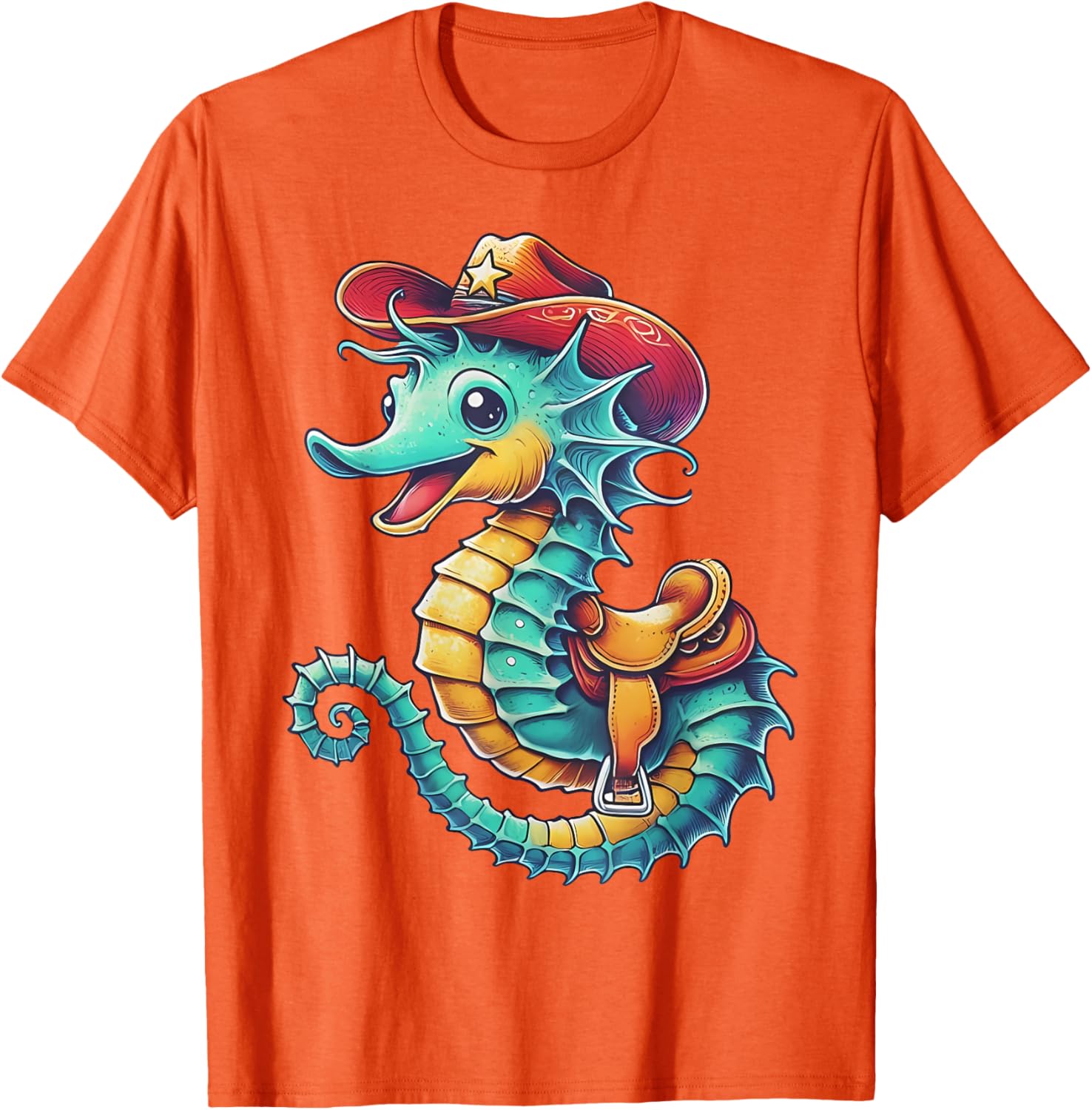 Colorful Cowboy Seahorse Ocean Rodeo T-Shirt for Fun Sea Adventures - 5