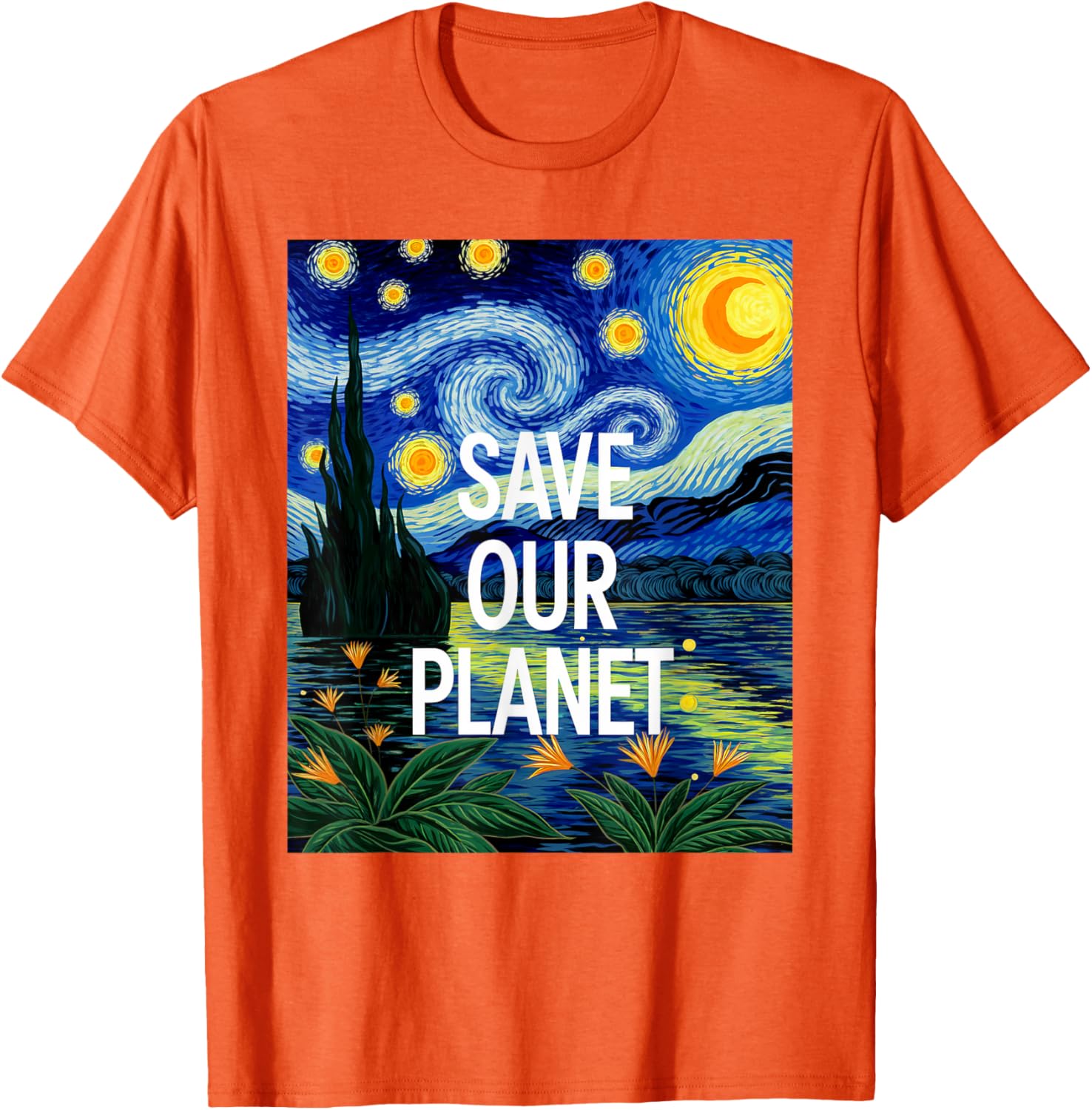 Save Our Planet Starry Night Nature Art T-Shirt for Eco Activists - 22