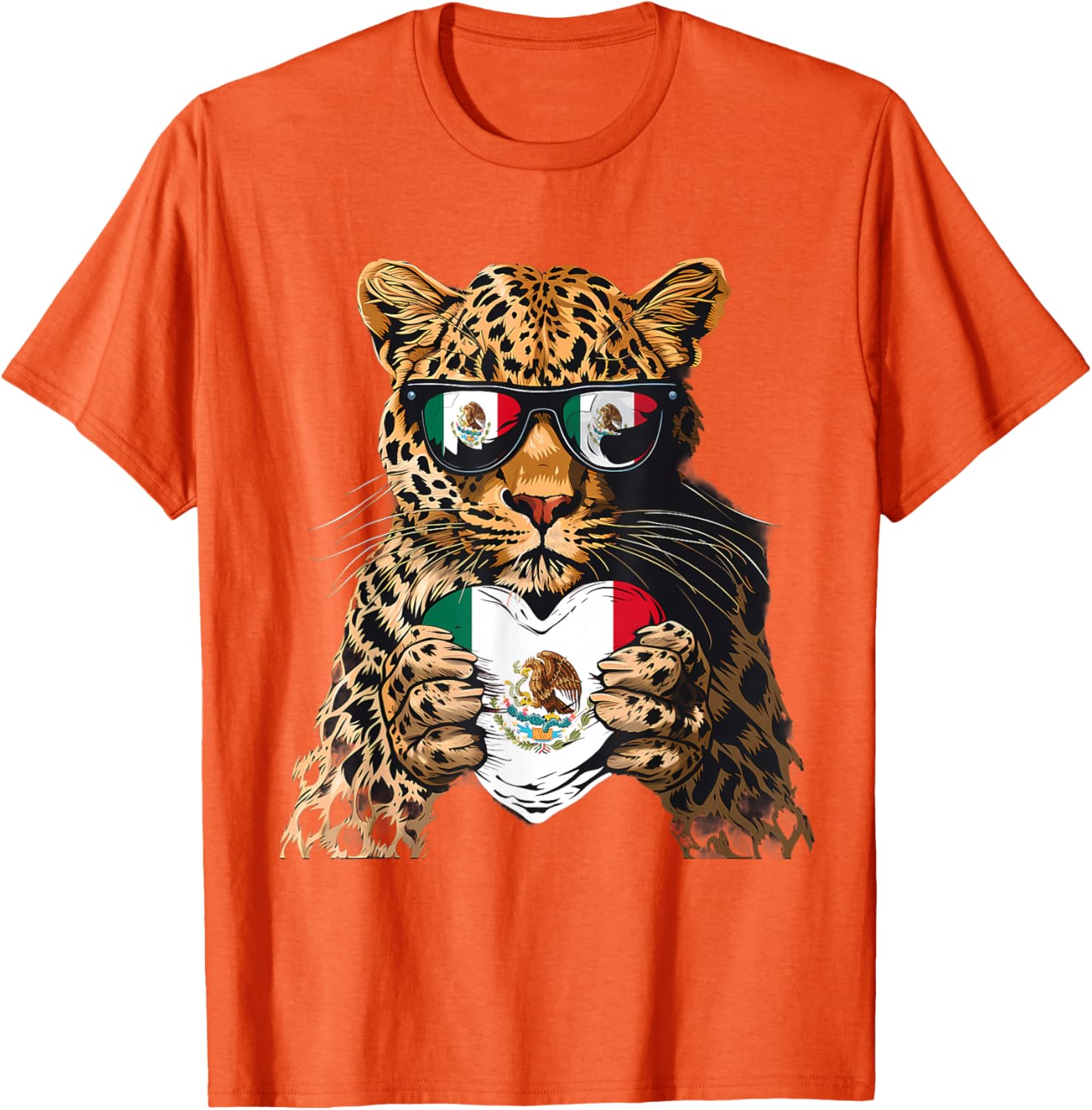 Mexico Flag Heart Leopard Sunglasses T-Shirt for Proud Mexican Roots - 23