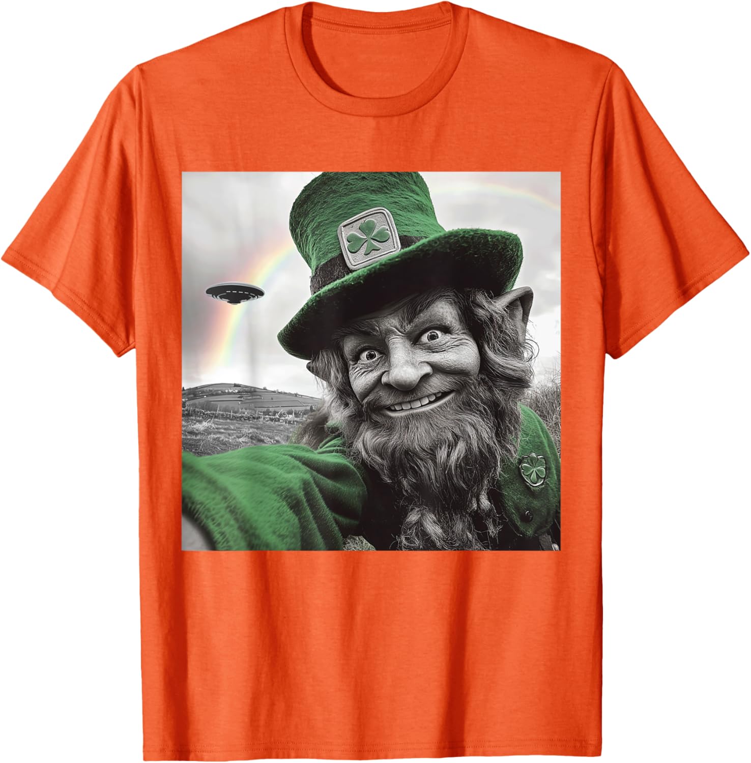 Funny St Patricks Day Rainbow Leprechaun UFO Selfie T-Shirt for Everyone - 25