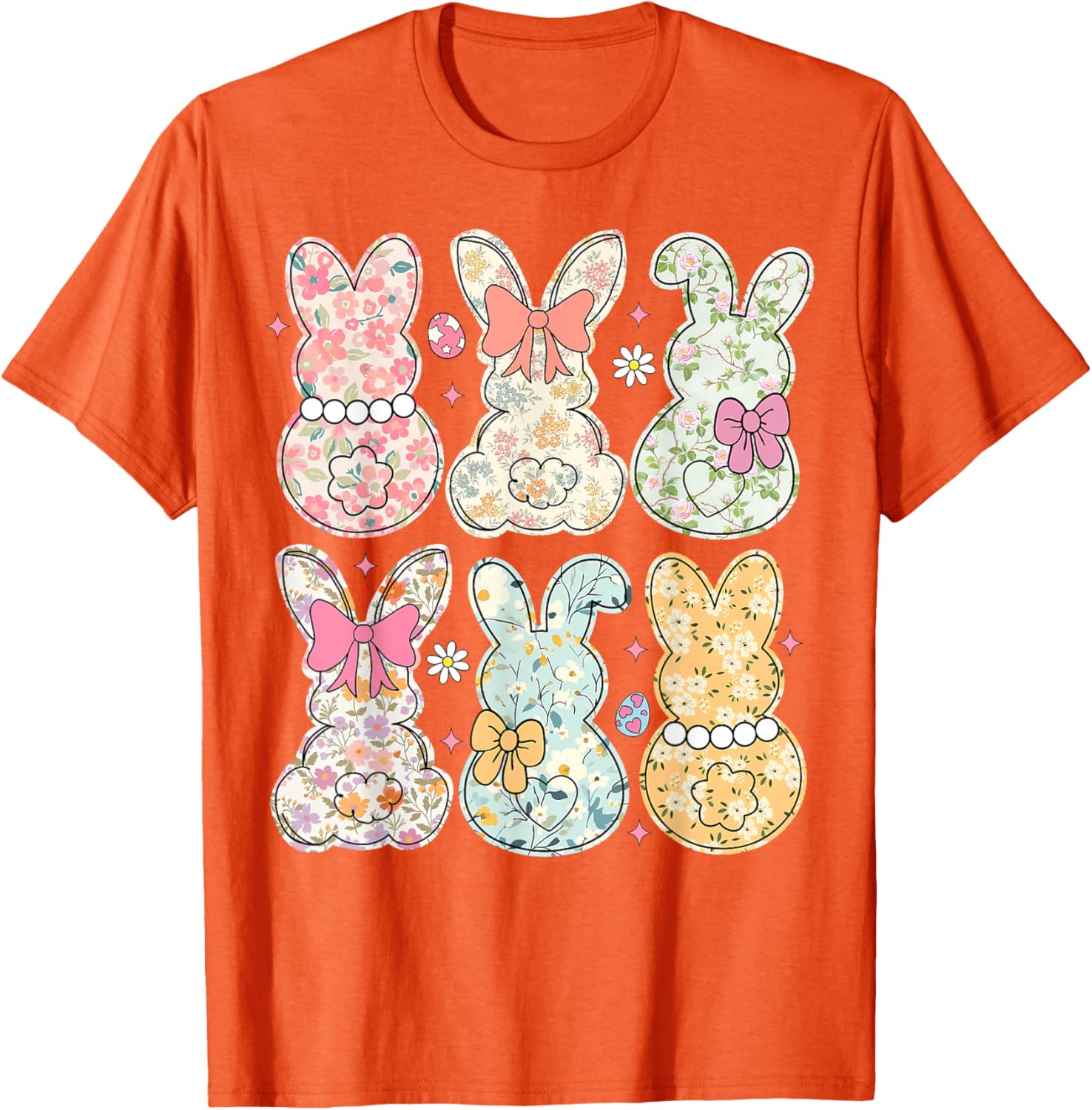 Coquette Bow Easter Bunny Retro Boho Flower T-Shirt for Women and Girls - 2
