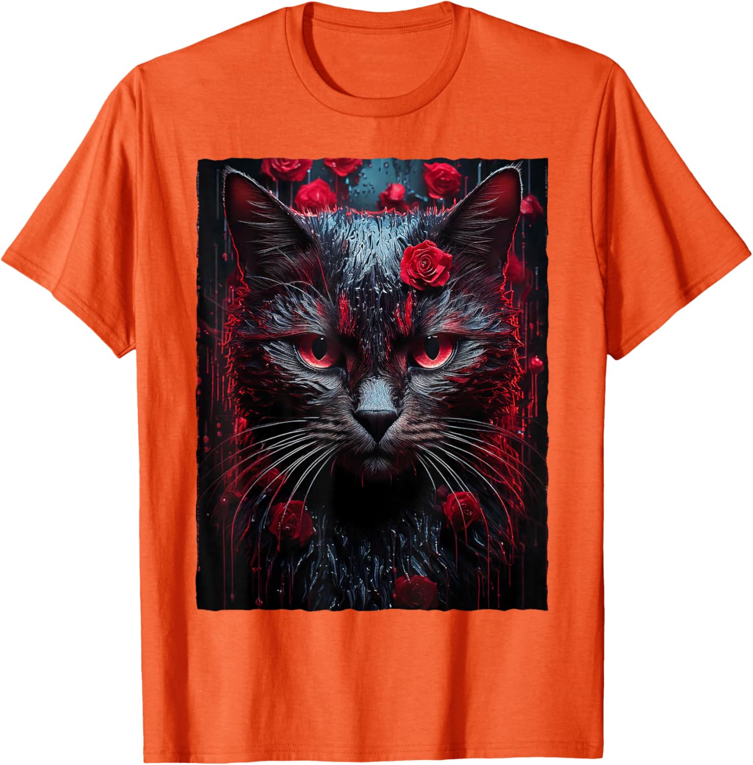 Black Cat with Red Roses T-Shirt for Men, Women, Girls, and Kids - 14