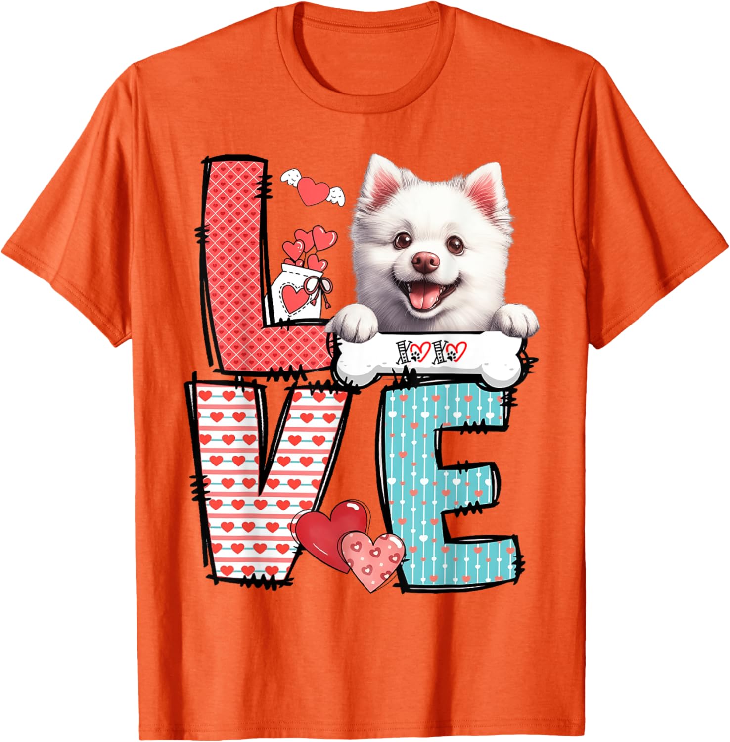 Love American Eskimo Dog Valentine's Day T-Shirt for Dog Lovers - 1