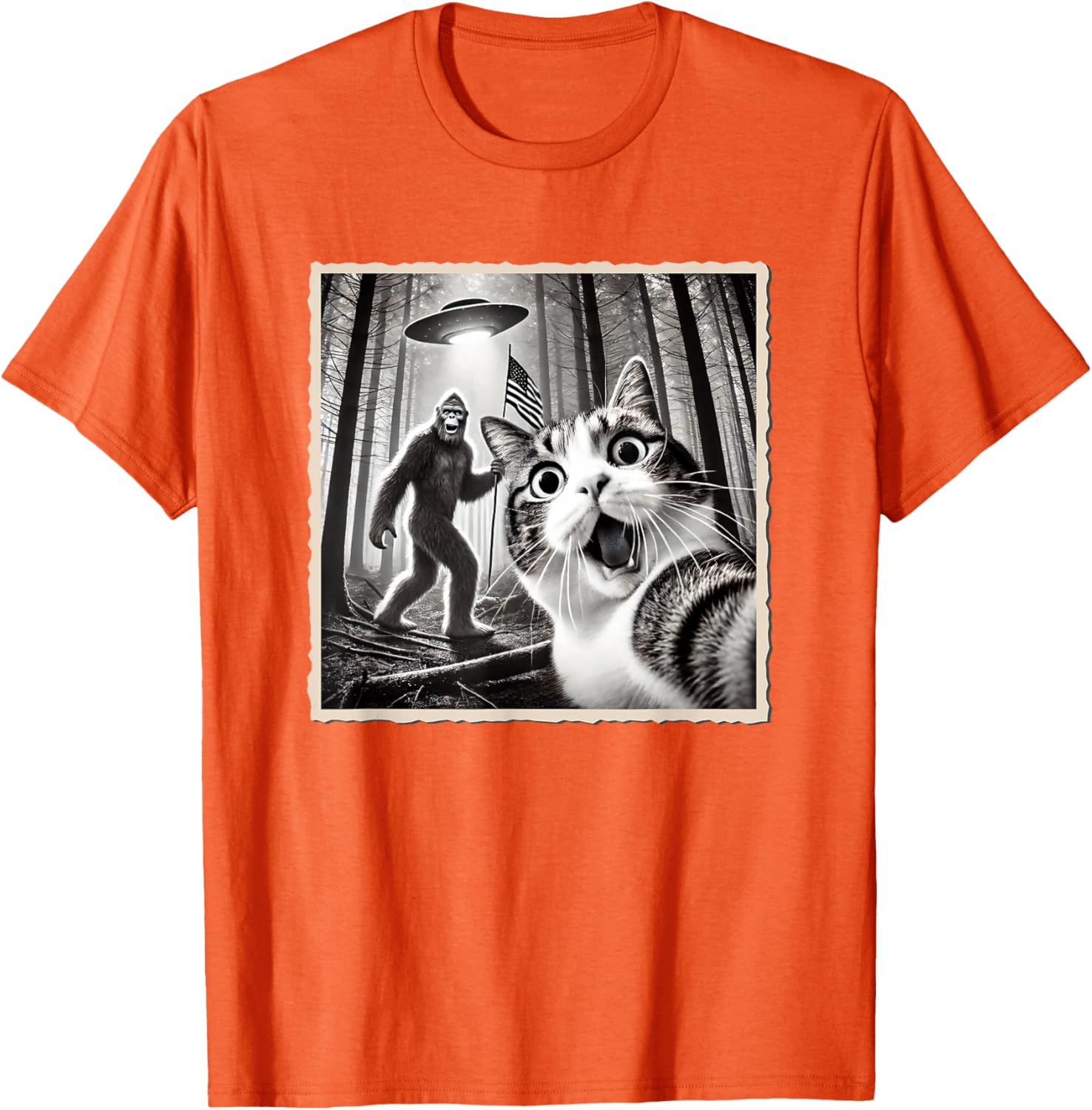 Funny Bigfoot Cat 4th of July American Flag T-Shirt for Patrotic Fun - 27