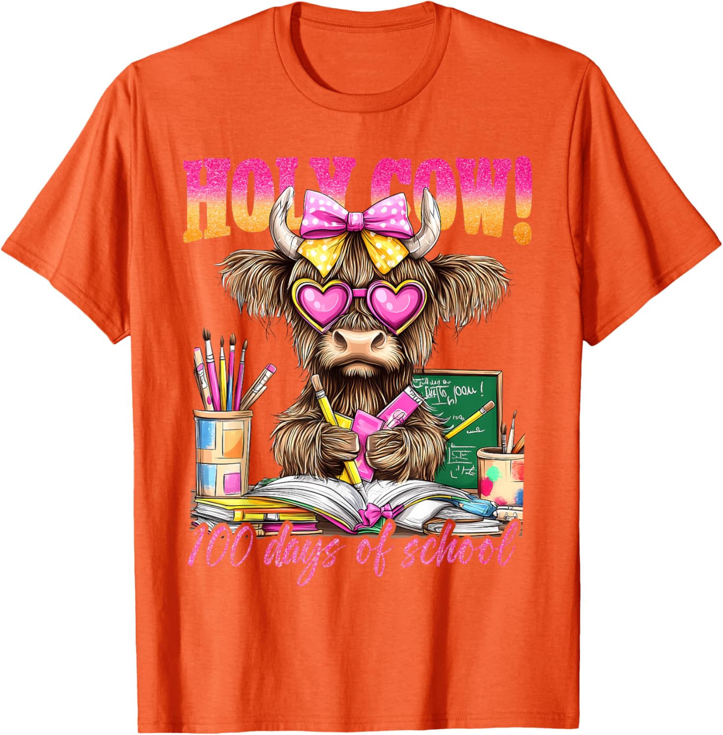 Cute Highland Cow 100 Days of School T-Shirt for Teachers and Kids - 12