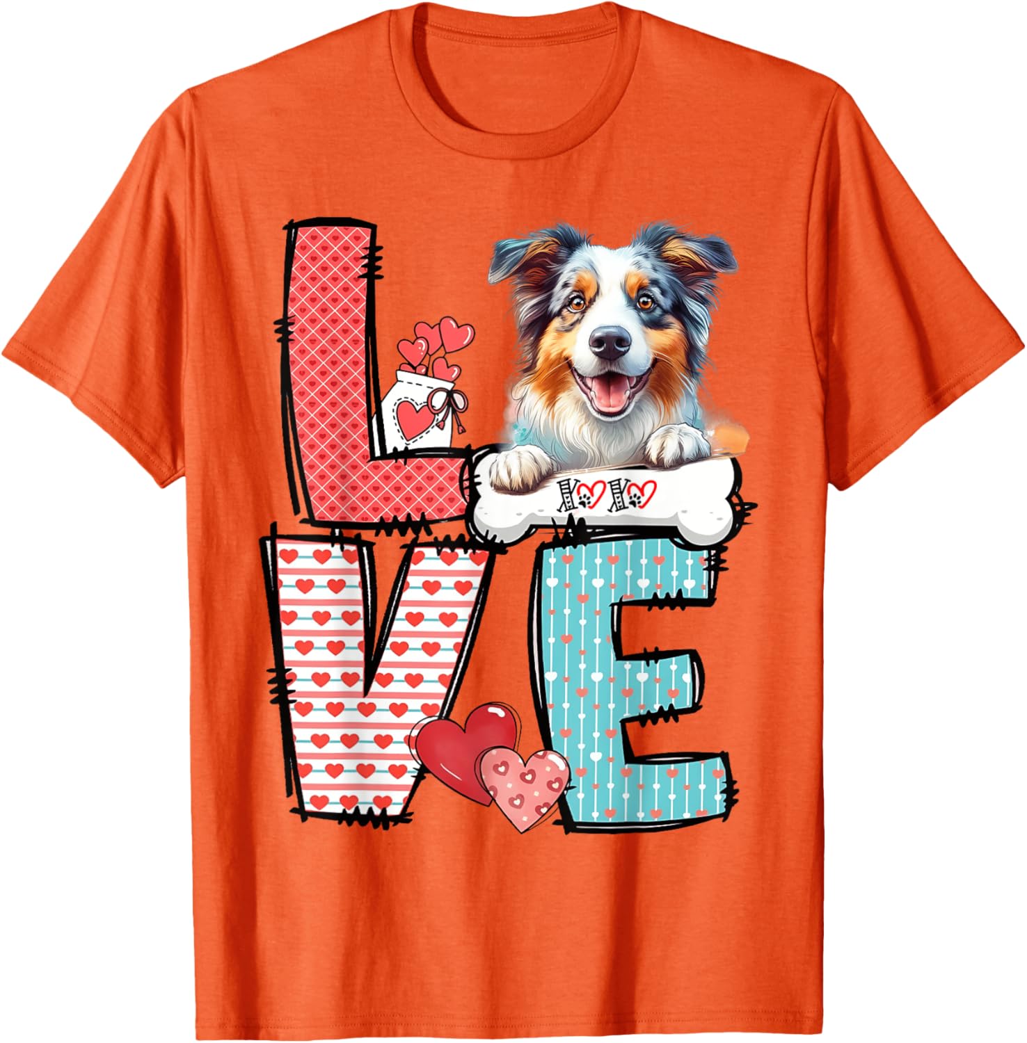 Love Australian Shepherd Dog Happy Valentine's Day T-Shirt for Dog Lovers - 6