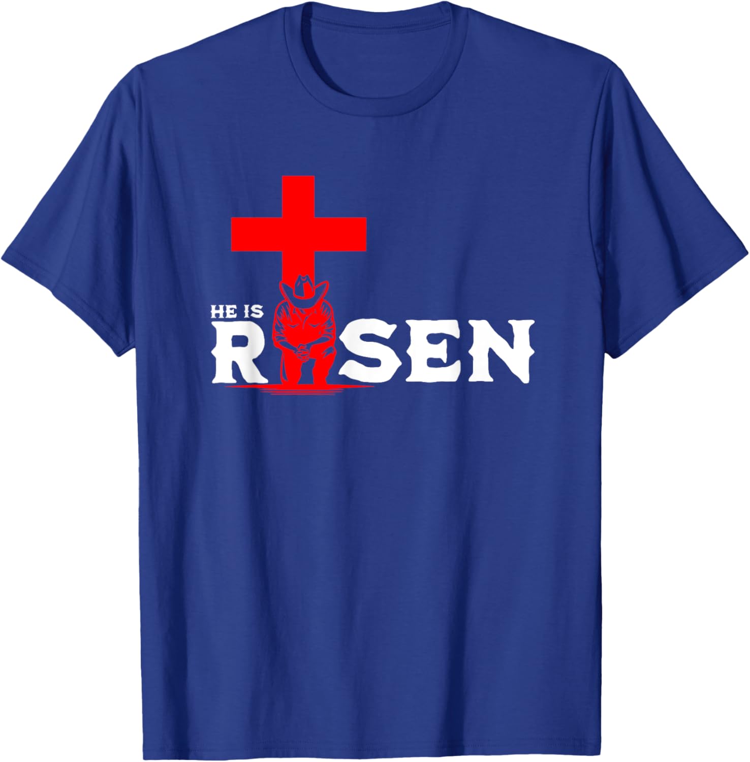Cowboy Kneeling Cross Easter Risen Christian Jesus T-Shirt for All - 2