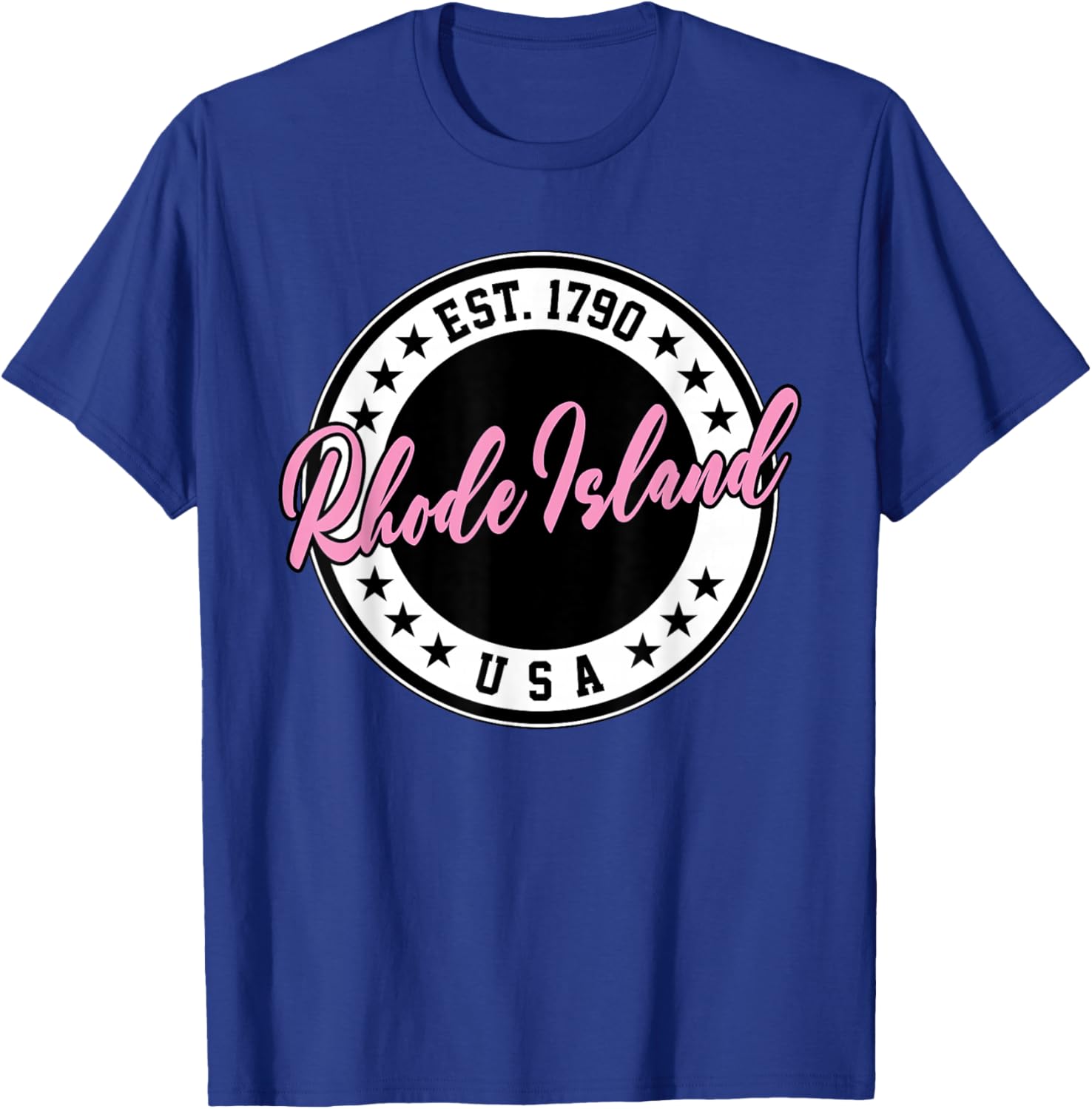 Rhode Island USA Script Circle Pink Text T-Shirt for Stylish Comfort - 12