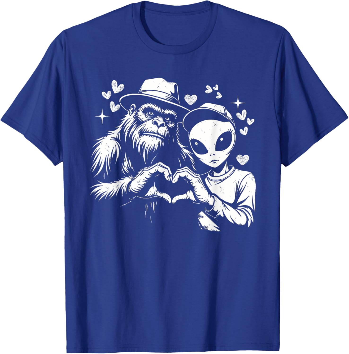 Funny Bigfoot and Alien Love Hand Sign T-Shirt for Unique Style - 7