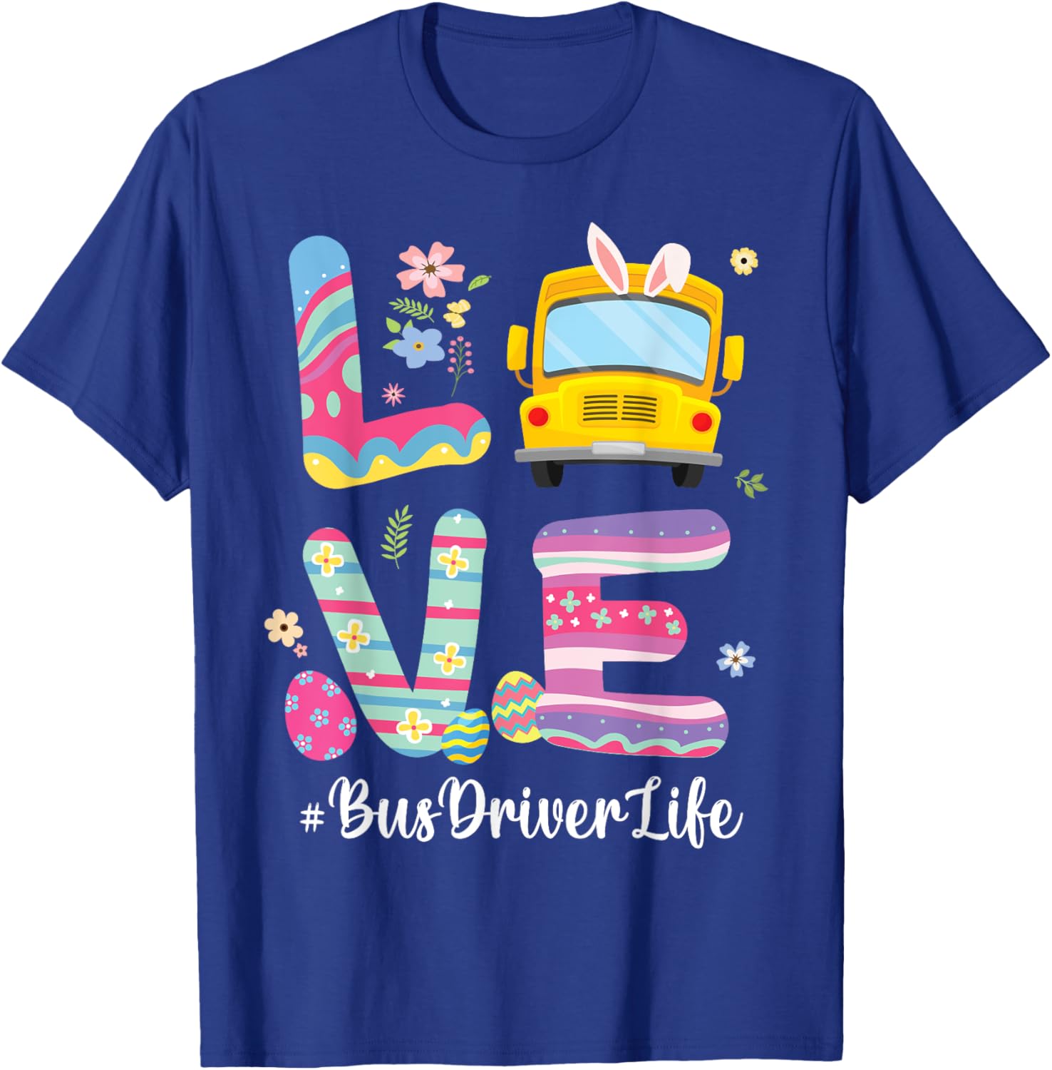 Bus Bunny Flowers Easter Eggs T-Shirt for Fun School Bus Drivers - 6