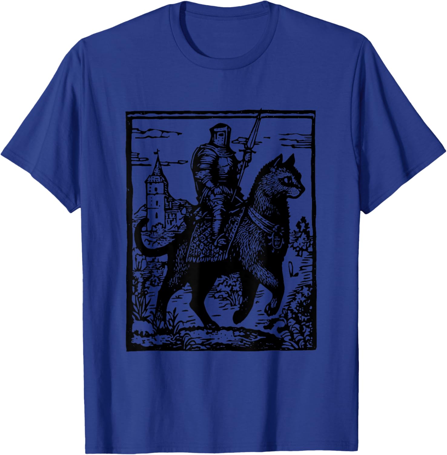 Funny 90s Knight Cat Rider T-Shirt | Retro Dark Art Cat Meme Tee - 4