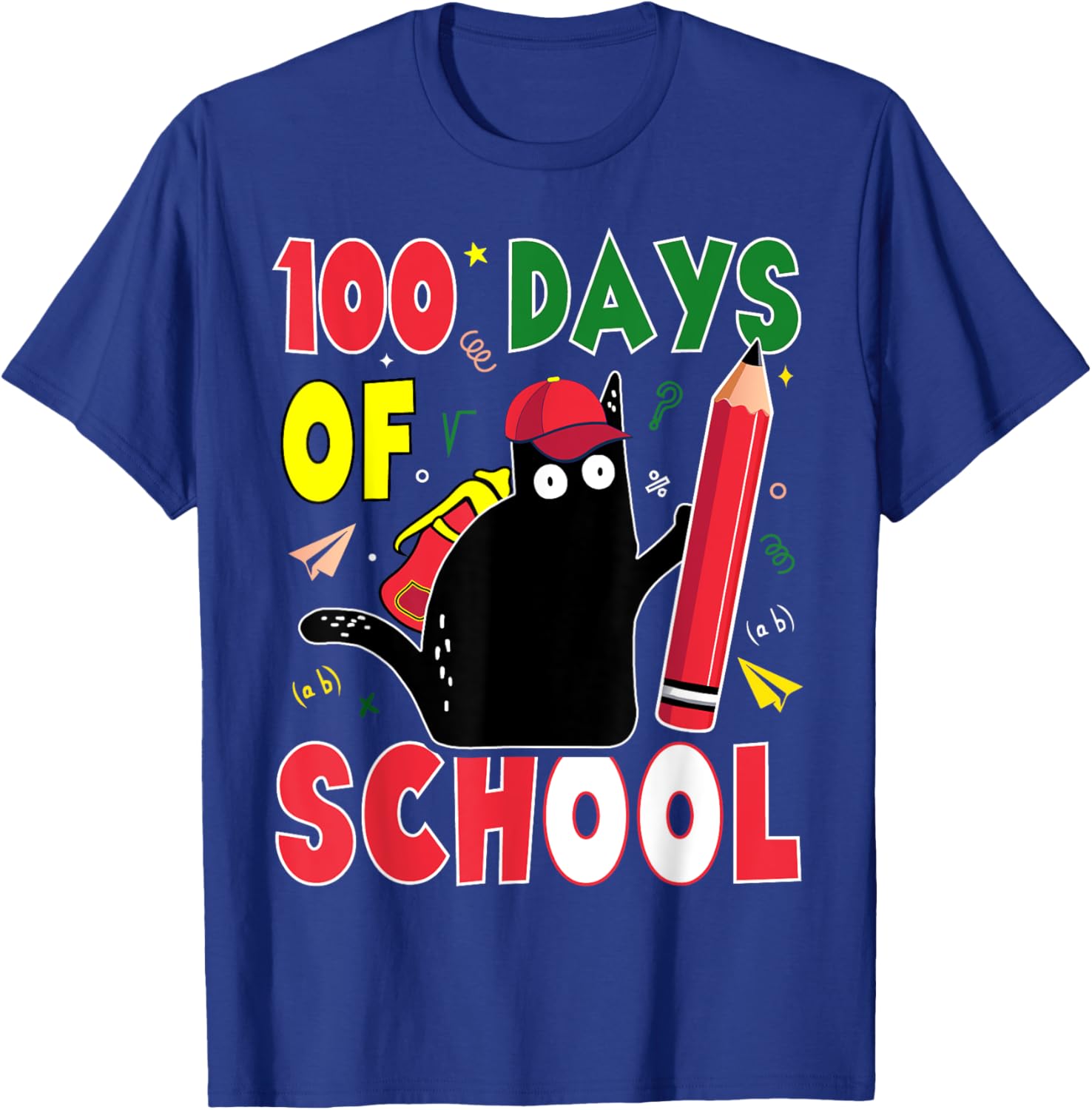 Funny Cat 100 Days of School T-Shirt for Kids and Adults - 2