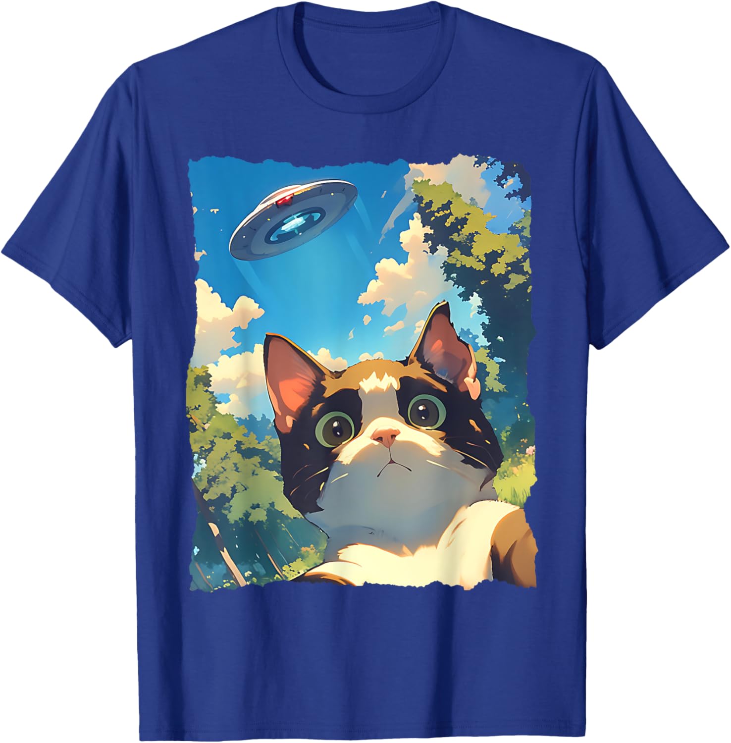 Funny Anime Cat UFO Selfie T-Shirt for Kids and Adults - Cute Clothing - 2