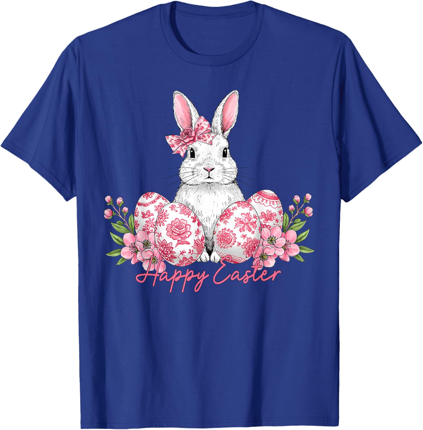 Happy Easter Chinoiserie Floral Bunny Bow T-Shirt for Festive Style - 4