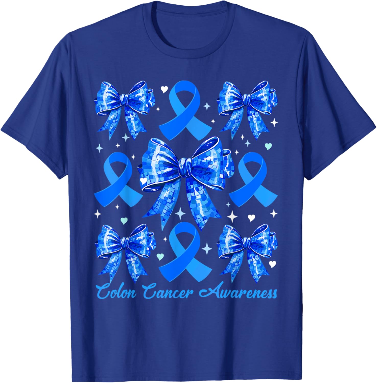 Retro Coquette Blue Ribbon T-Shirt for Women's Colon Cancer Awareness - 19