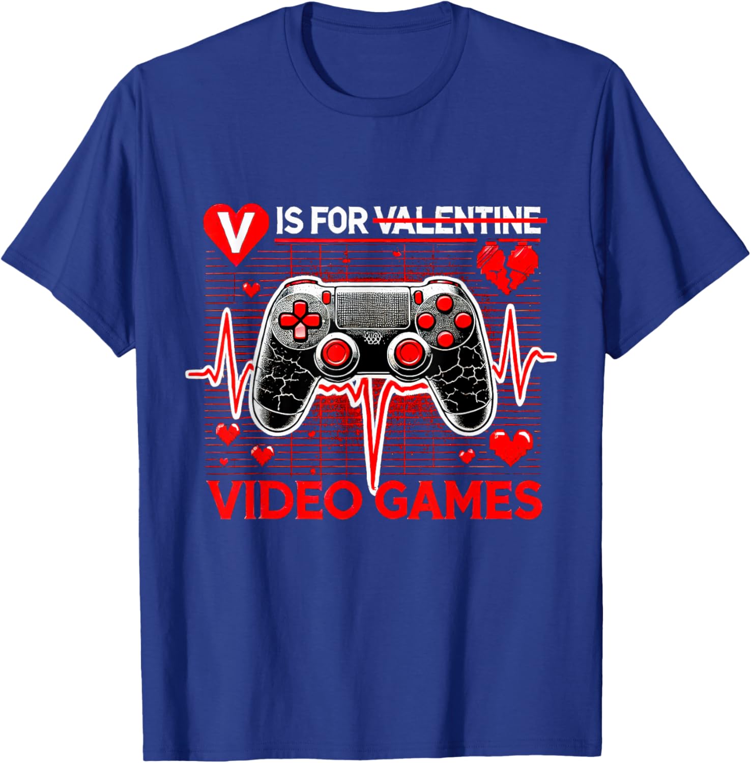 V Is For Video Games Heartbeat Valentine's Day T-Shirt for Gamers - 15
