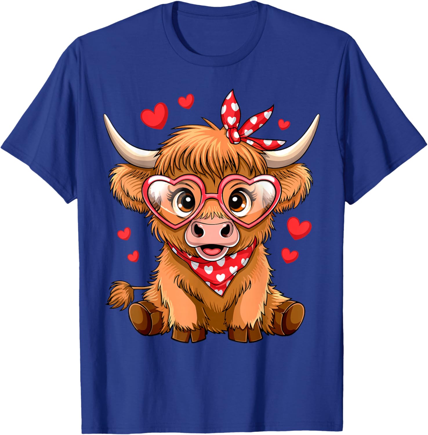 Funny Highland Cow Valentine's Day T-Shirt with Heart Design for Women - 10