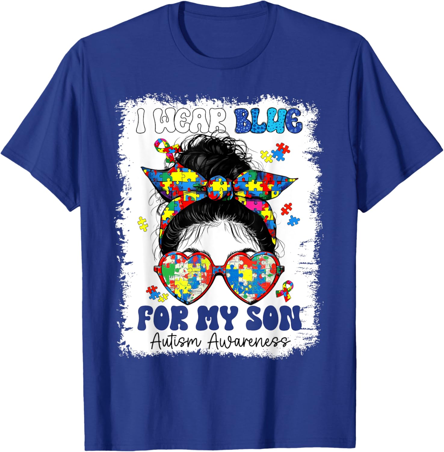 Mom Messy Bun Autism Awareness Puzzle T-Shirt for Proud Mothers - 15