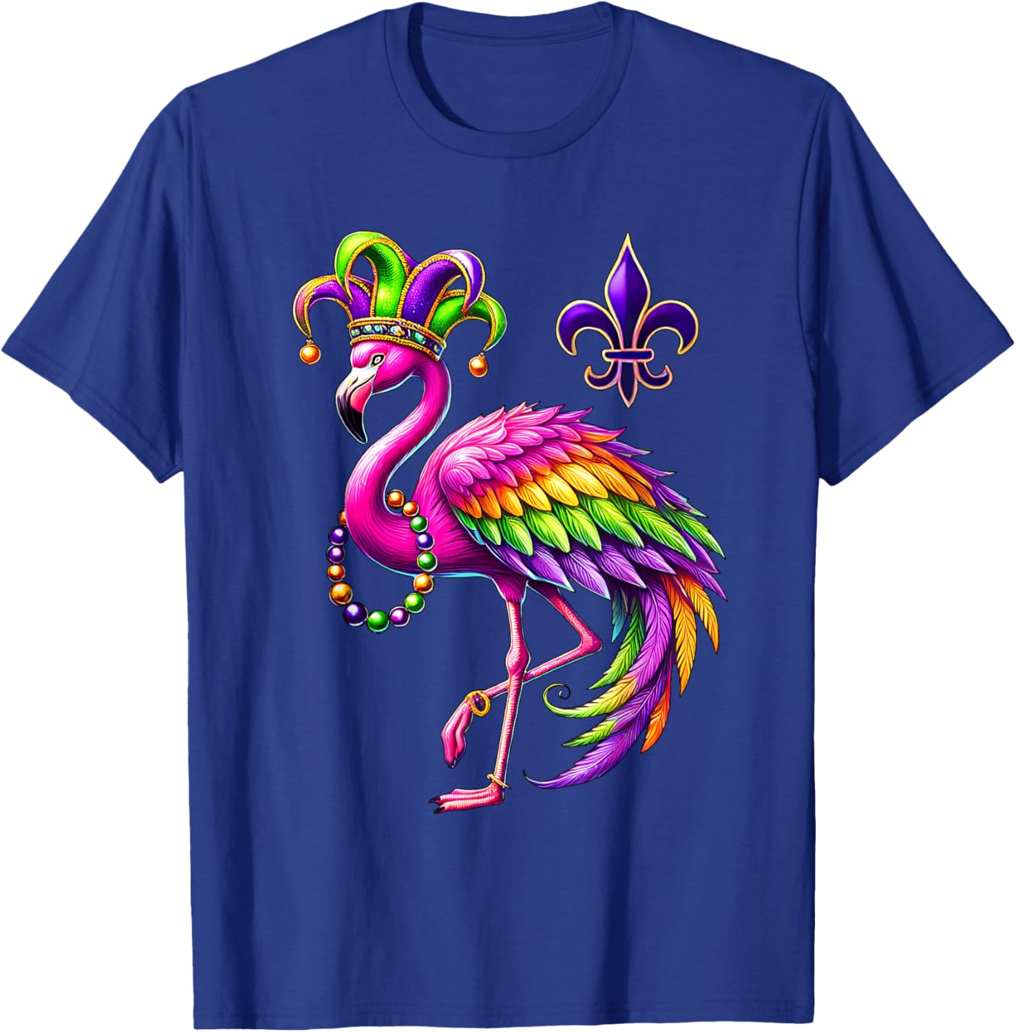 Jester Pink Flamingo Mardi Gras T-Shirt Fun Carnival Animal Shirt - 2