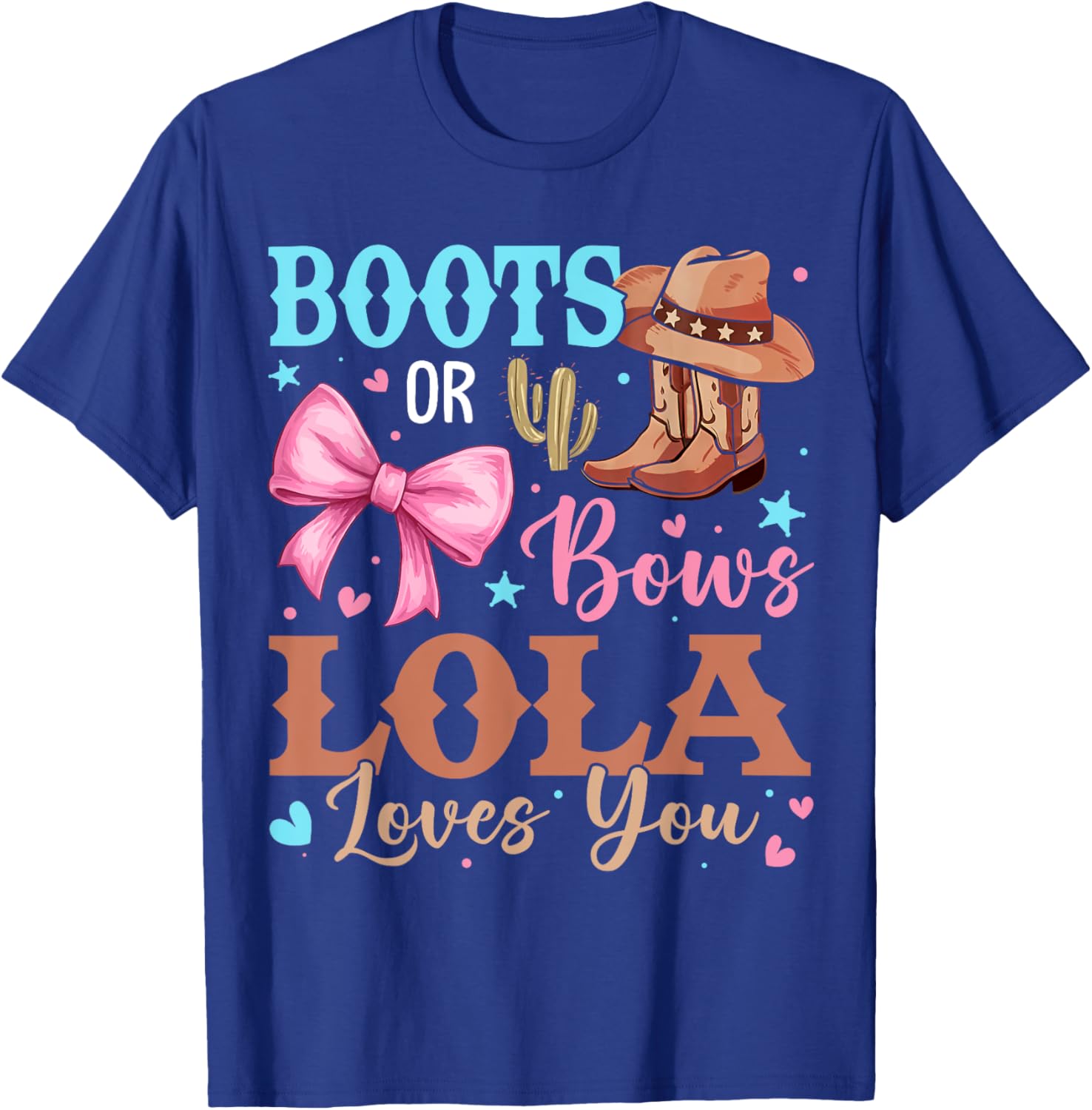 Boots or Bows Gender Reveal T-Shirt for Fun Celebrations by Lola Loves You - 5