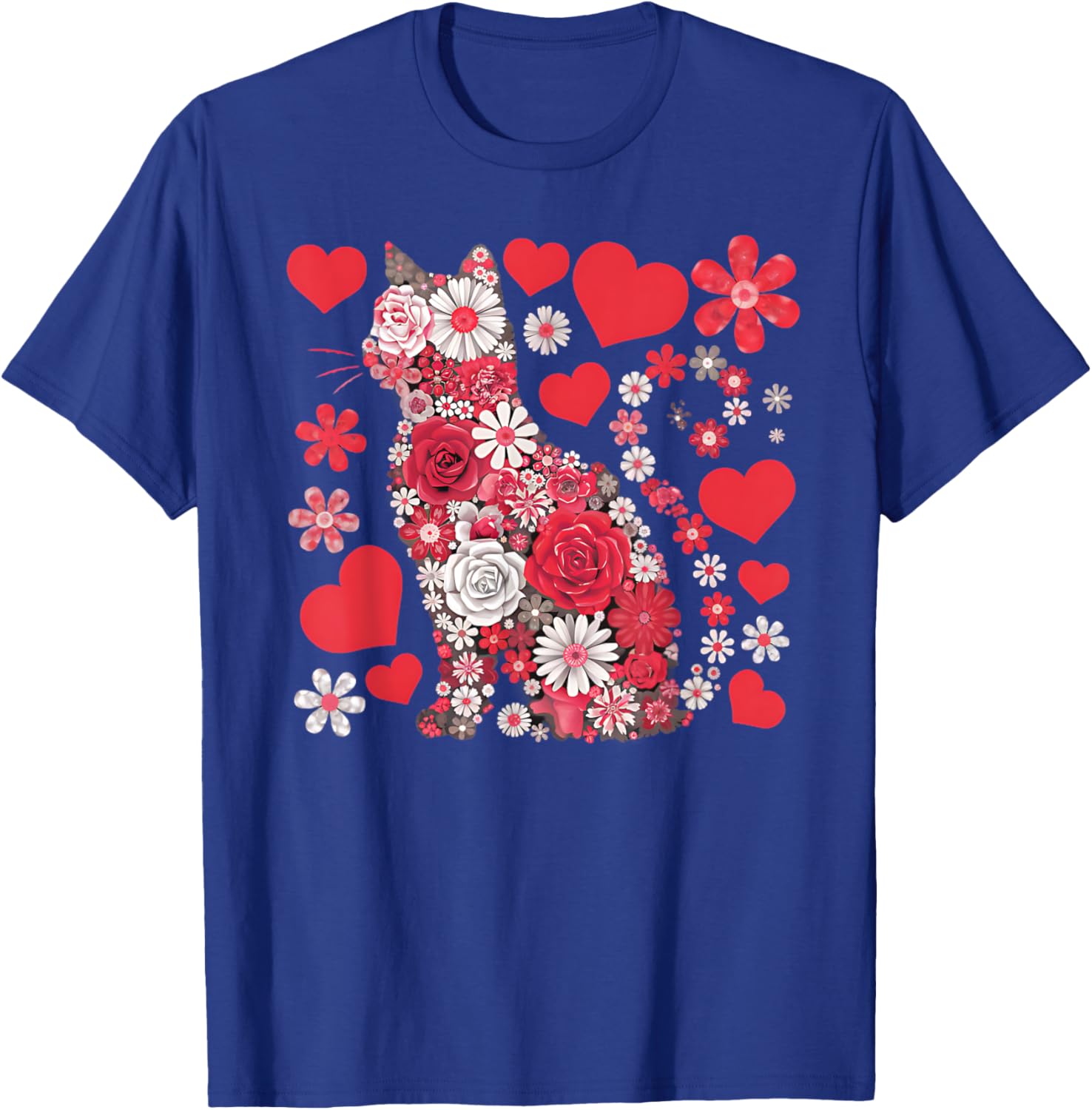 Cute Cat Floral Hearts Valentine’s Day T-Shirt for Kids and Adults - 4