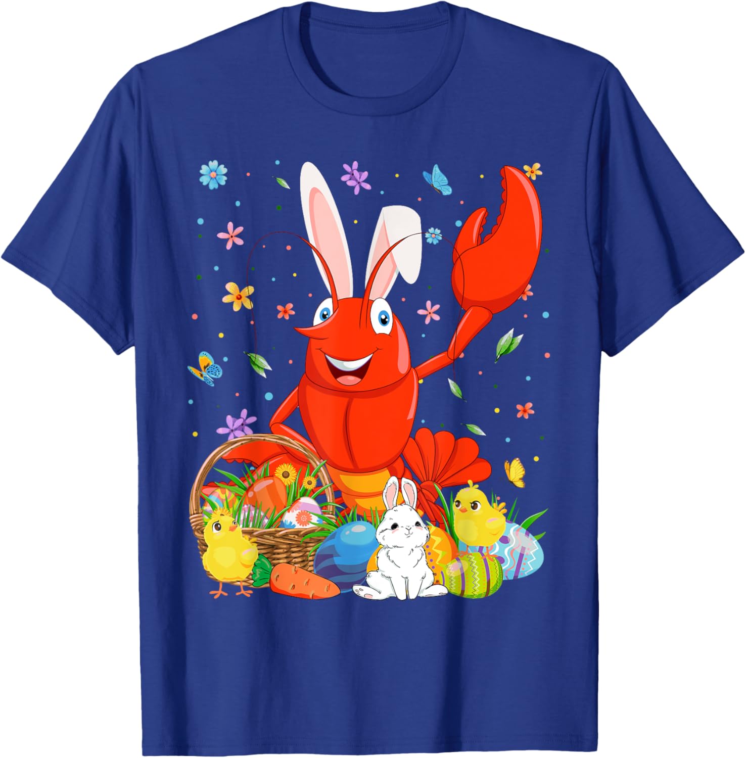 Cute Crawfish Bunny Ears Easter Eggs Basket T-Shirt for Happy Easter Day - 7