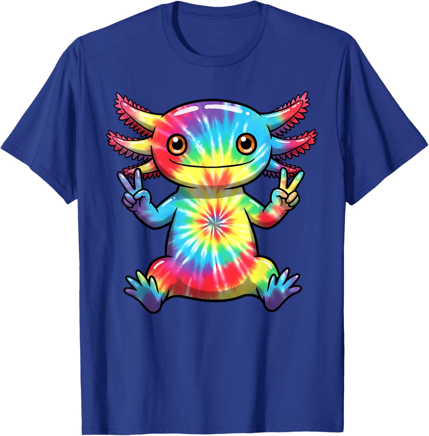 Cute Axolotl Peace Sign Tie-Dye T-Shirt for Colorful Hippie Vibes - 1