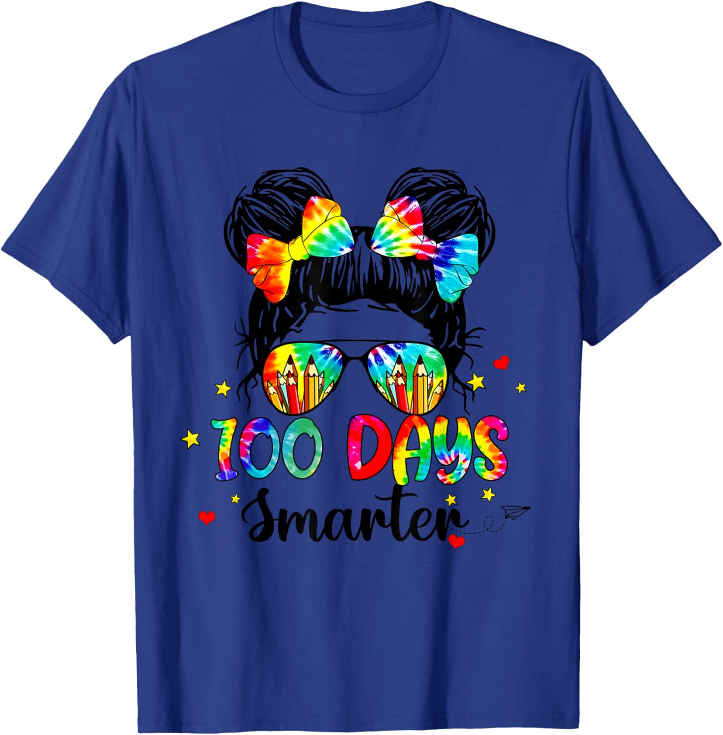 Cute Tie Dye Messy Bun 100 Days of School Shirt for Kids - 20