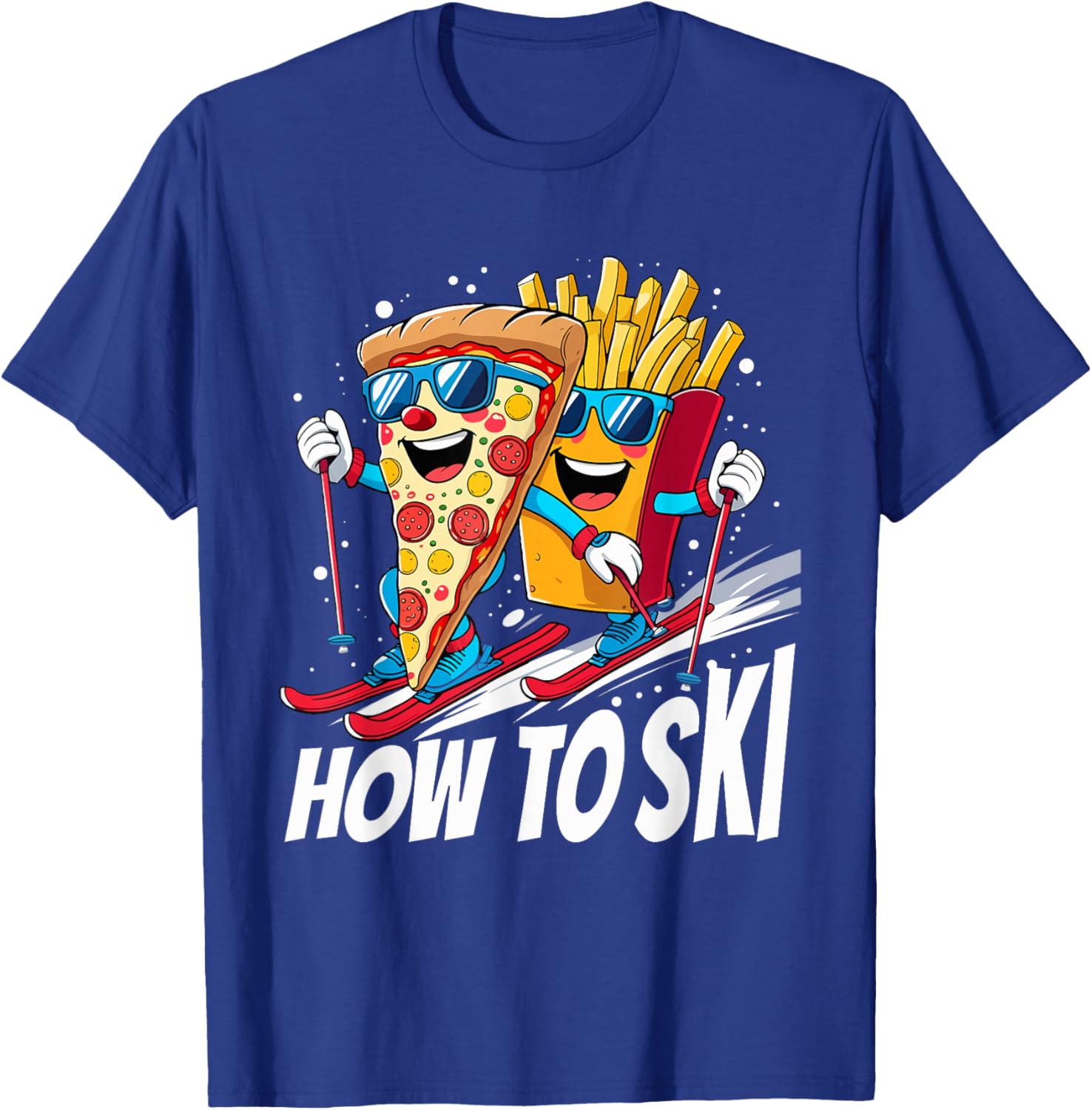 Funny Pizza French Fries Skiing T-Shirt for Ski Lovers and Enthusiasts - 19