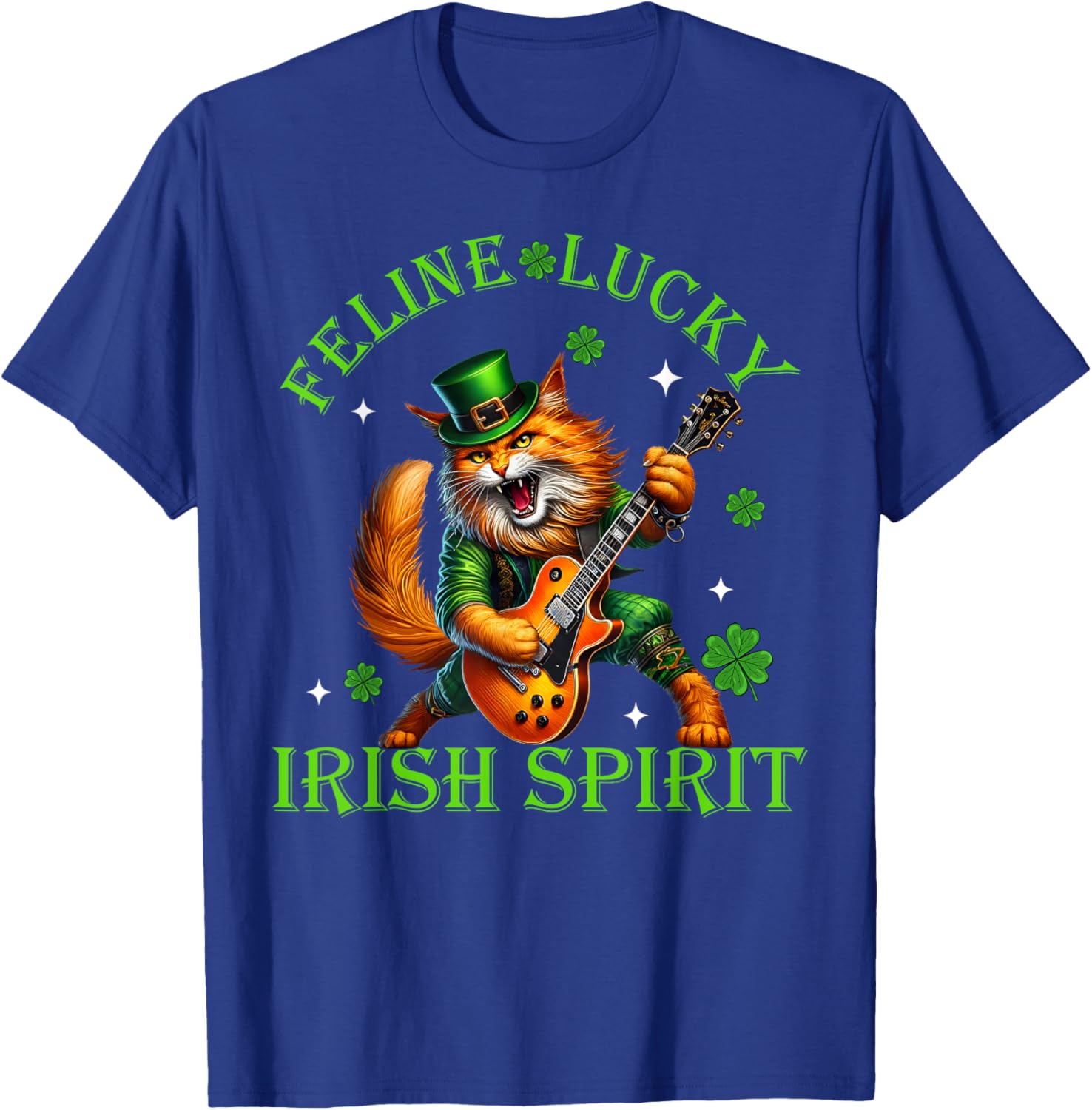Feline Lucky St. Patrick's Day Cat Rocker T-Shirt for Men, Women, Kids - 9