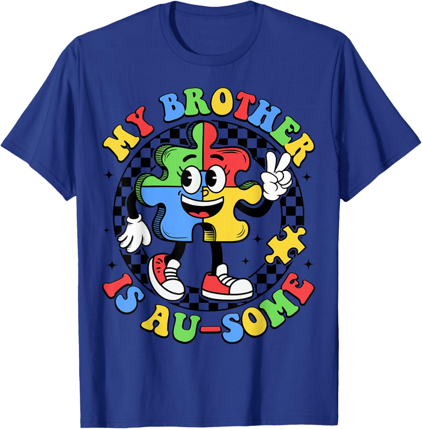 Retro My Brother is Awesome Autism Awareness T-Shirt for Sisters - 12