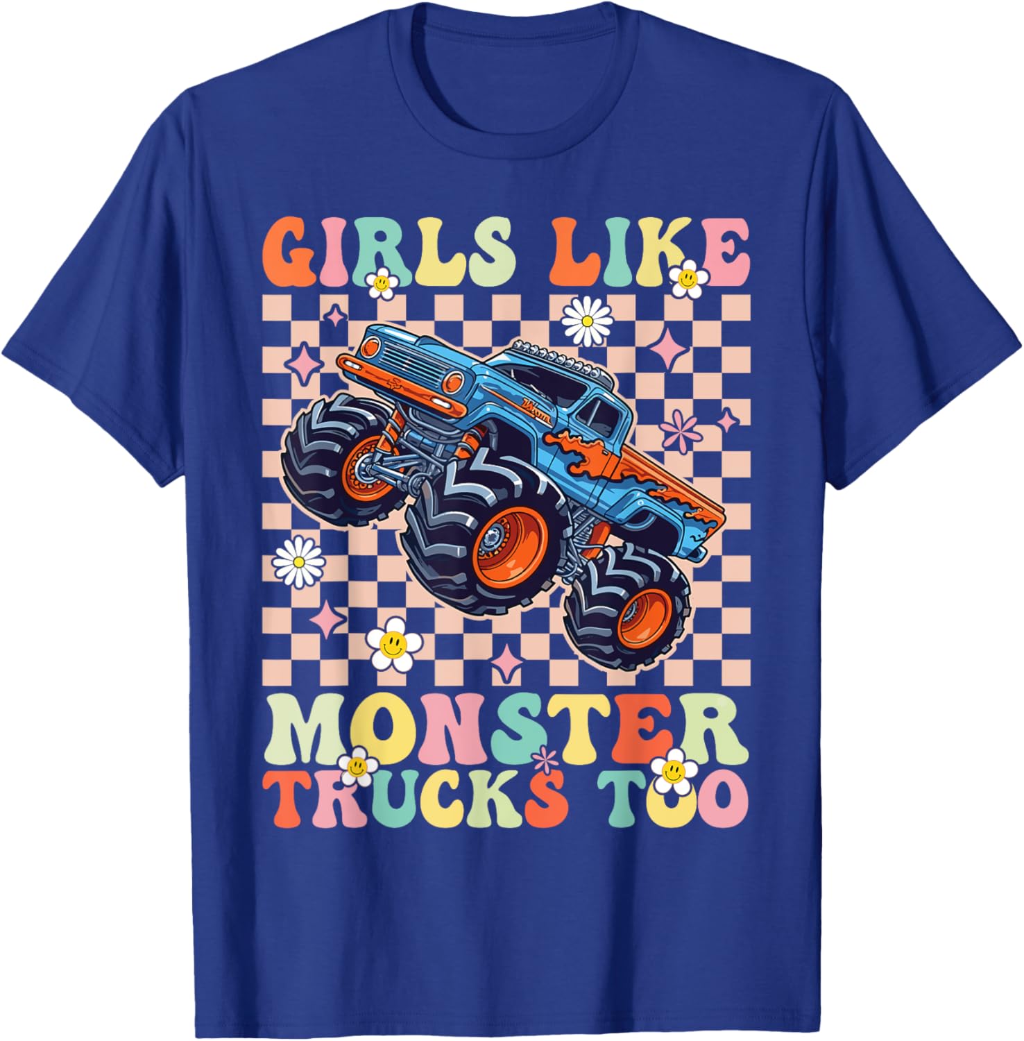 Funny Girls Love Monster Trucks Too Pink T-Shirt for Kids and Teens - 6