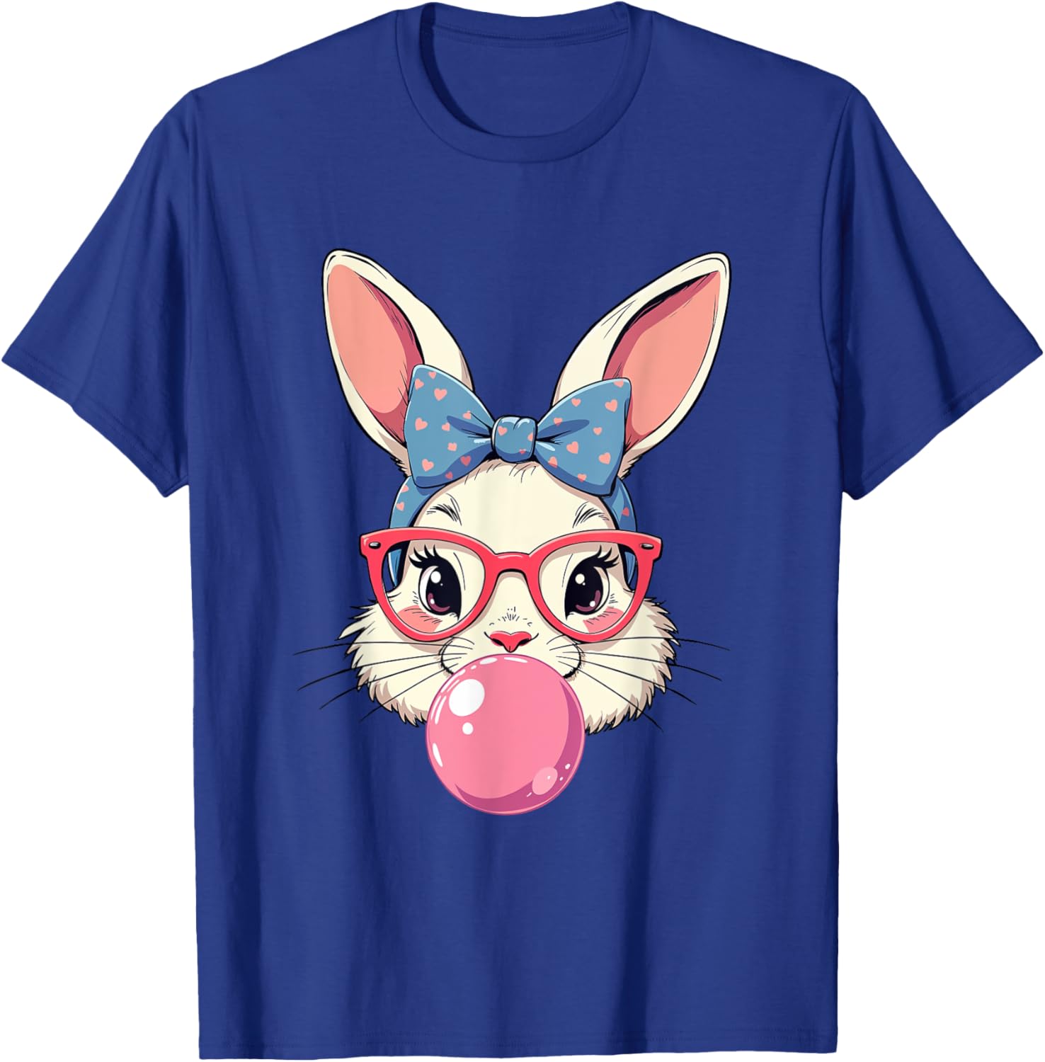 Cute Bunny Face T-Shirt with Heart Glasses and Bandana for Easter Fun - 3