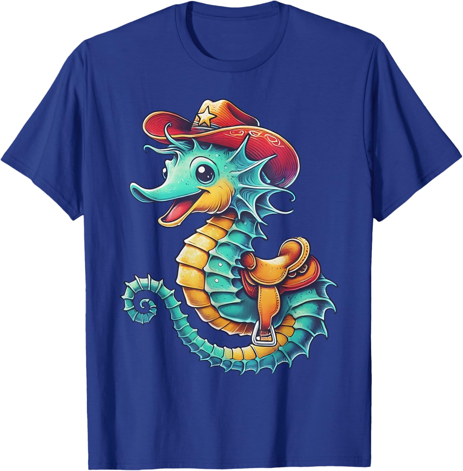 Colorful Cowboy Seahorse Ocean Rodeo T-Shirt for Fun Sea Adventures - 8