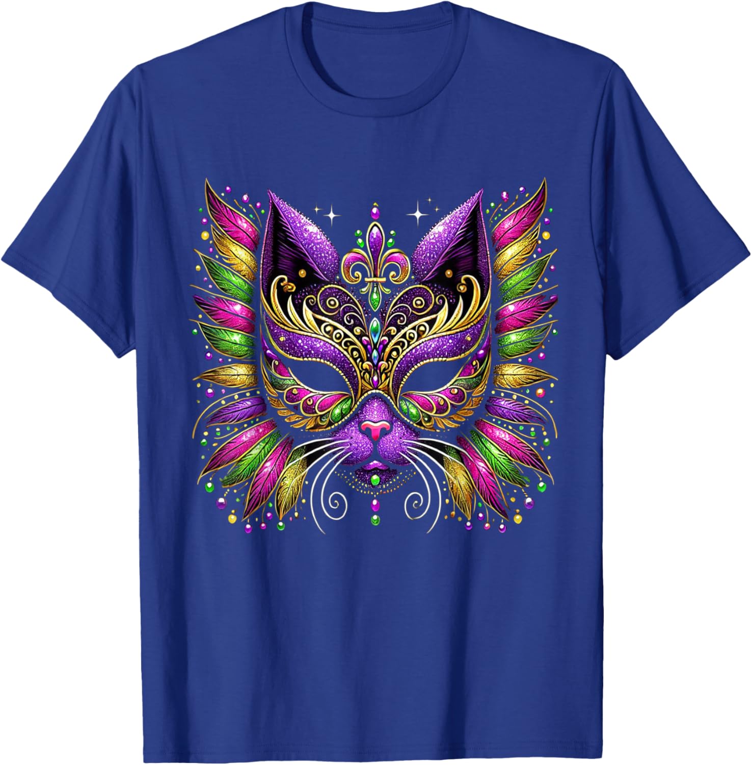 Mardi Gras Cat Mask T-Shirt for Women and Kids Perfect for 2025 Celebrations - 13