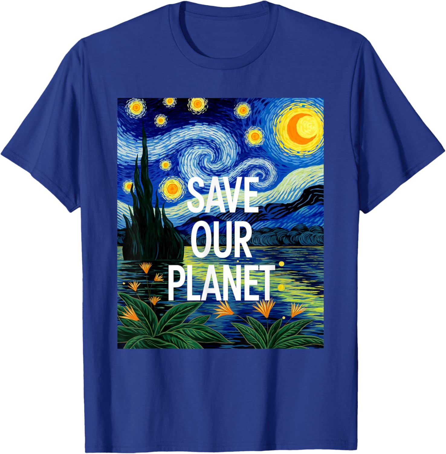 Save Our Planet Starry Night Nature Art T-Shirt for Eco Activists - 11