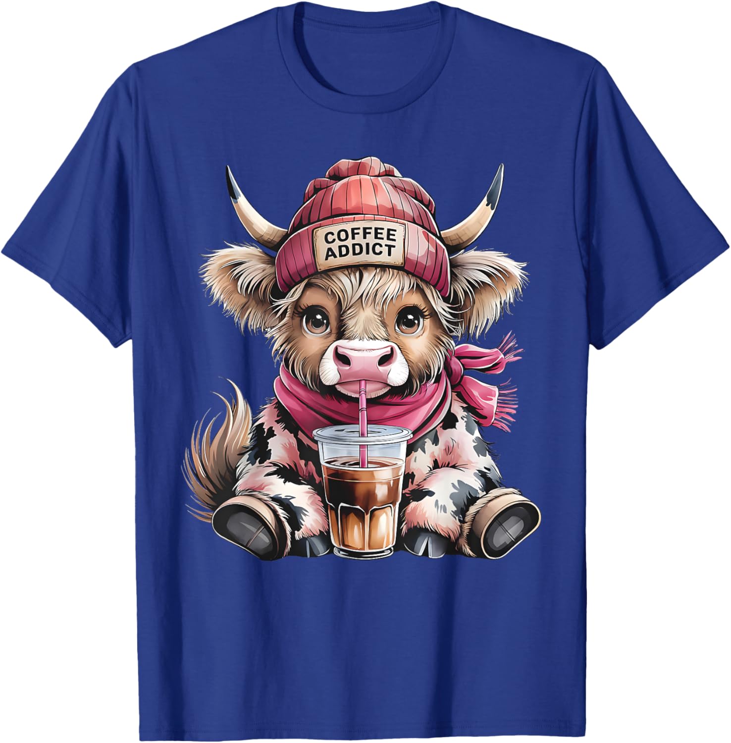 Cute Highland Cow Coffee Addict T-Shirt for Women with Beanie Hat - 8