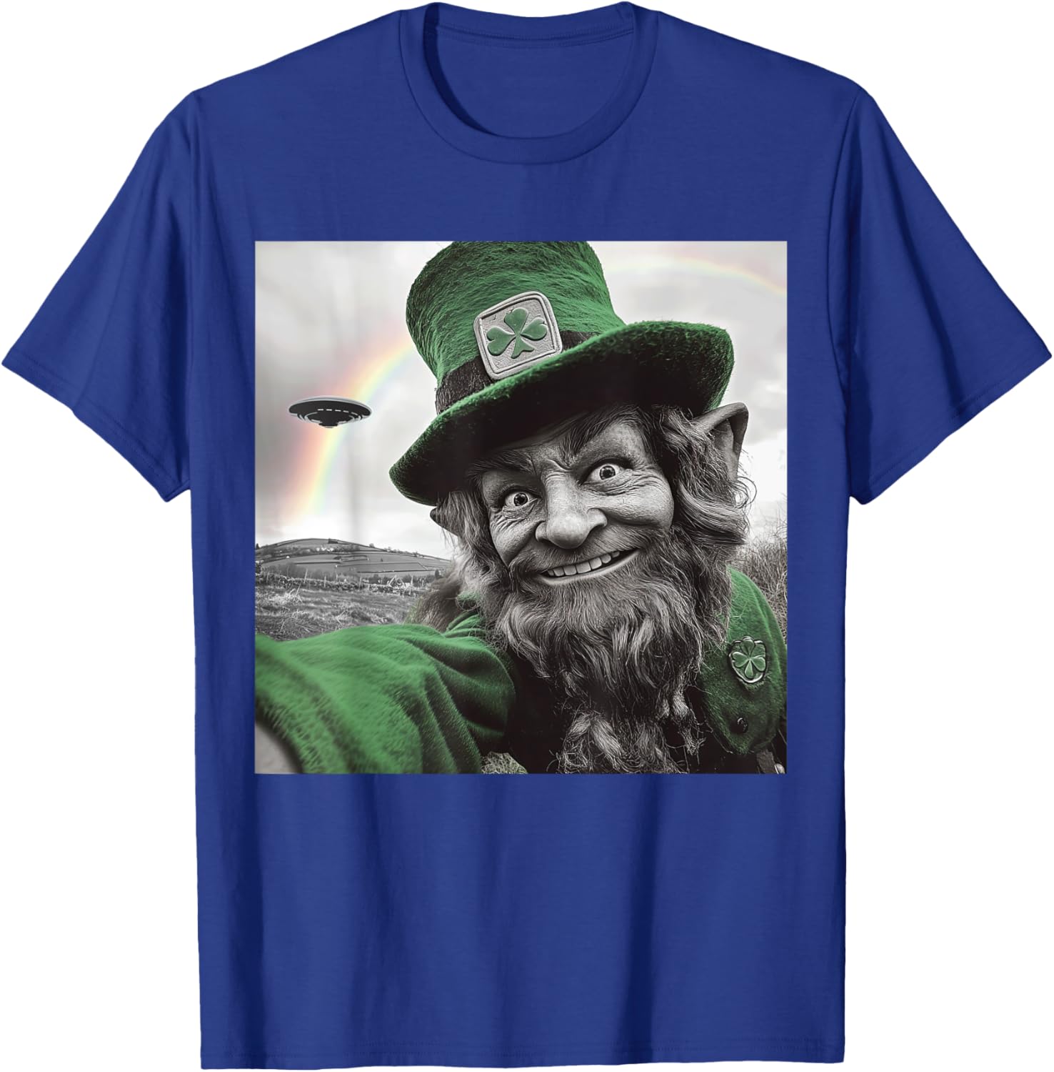 Funny St Patricks Day Rainbow Leprechaun UFO Selfie T-Shirt for Everyone - 4