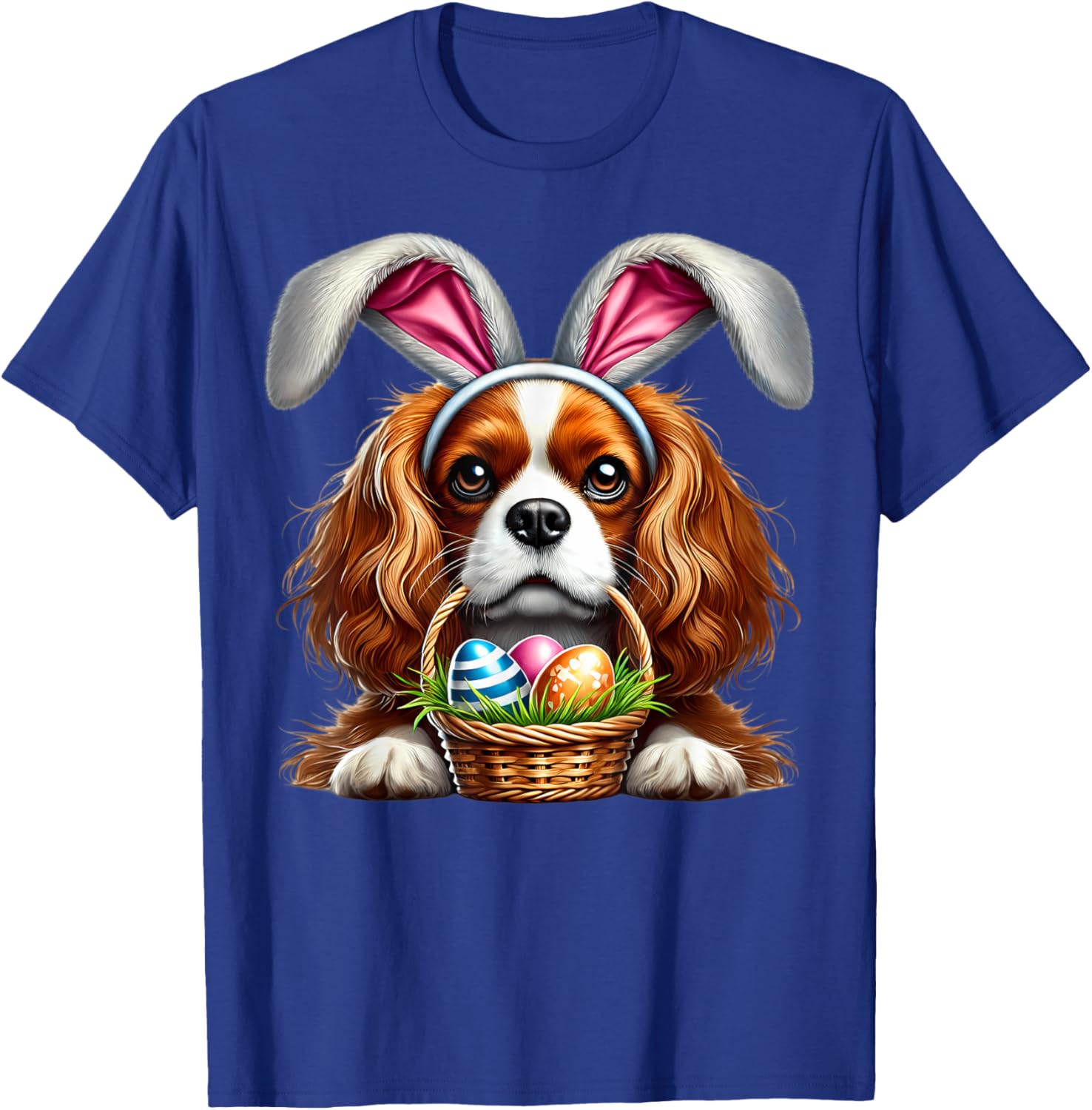 Cute Bunny Ear Cavalier King Charles Spaniel Easter Eggs T-Shirt - 12