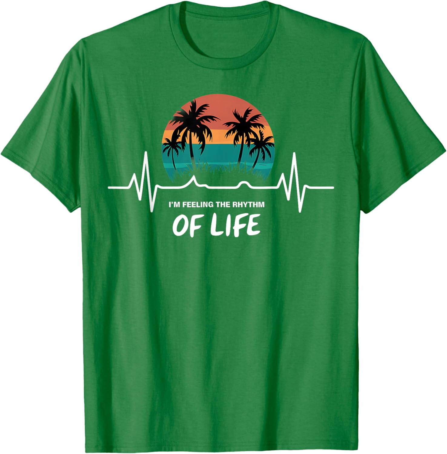 Palm Tree Sunset Heartbeat T-Shirt - Embrace the Rhythm of Life - 13