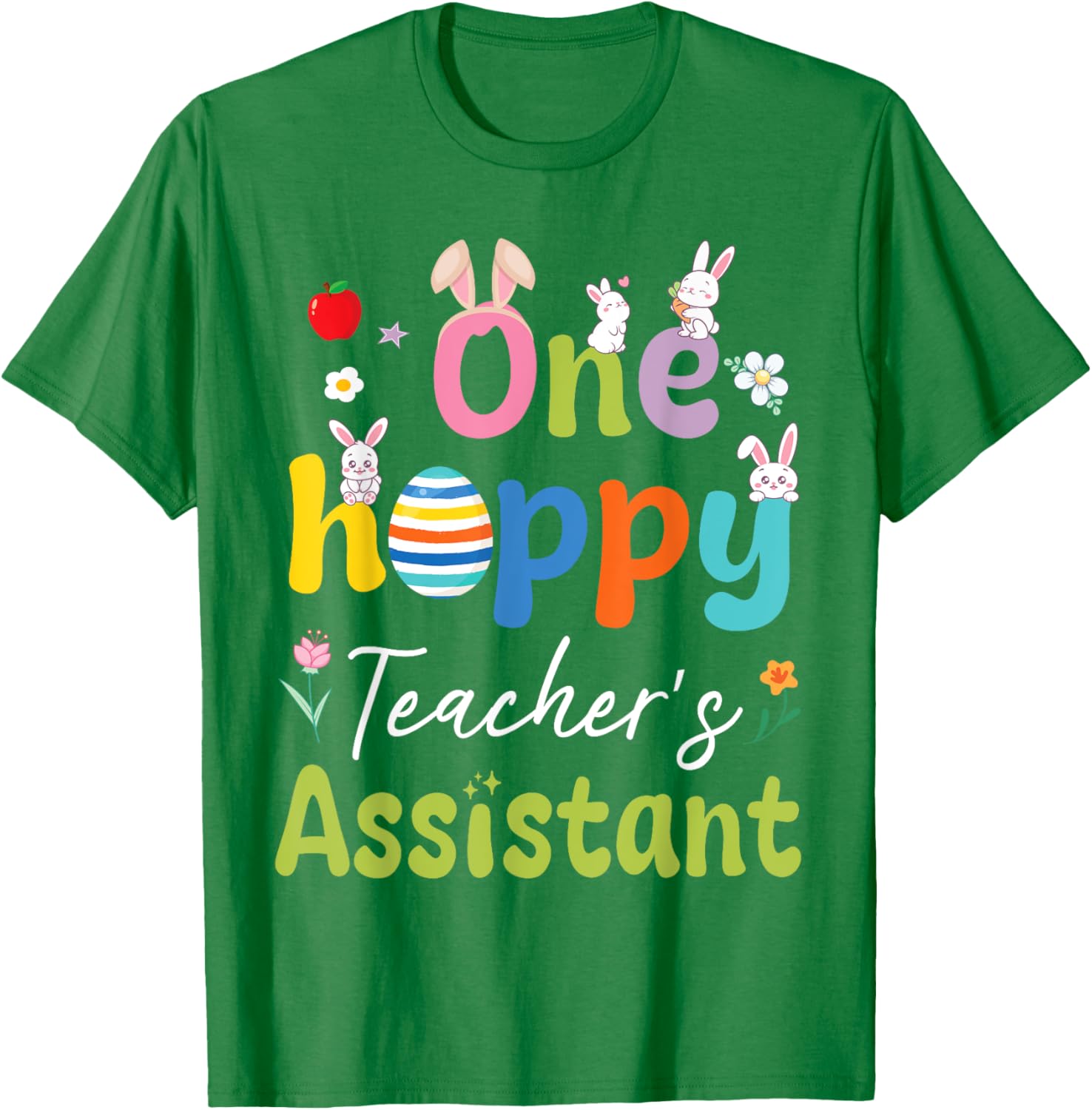 Hoppy Teacher's Assistant T-Shirt with Bunnies, Easter Eggs, and Flowers - 2