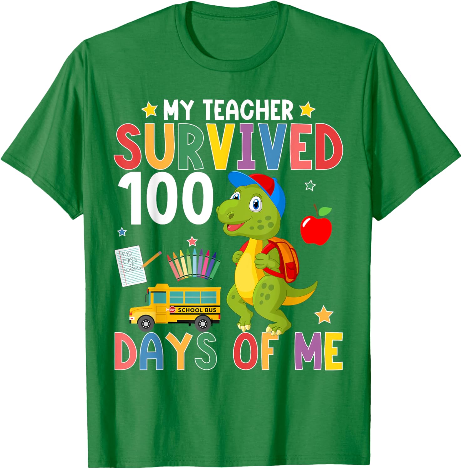My Teacher Survived 100 Days Dino T-Shirt for 100th Day of School - 1