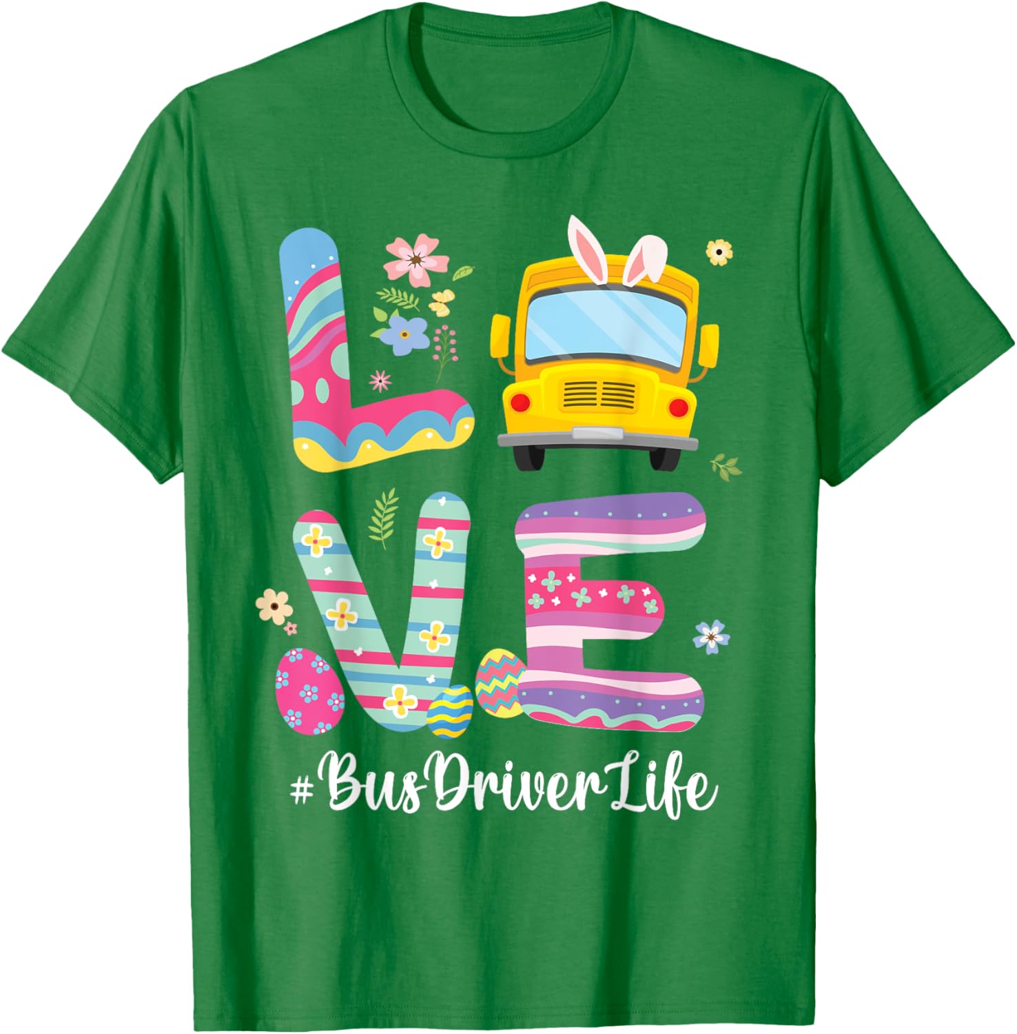 Bus Bunny Flowers Easter Eggs T-Shirt for Fun School Bus Drivers - 5