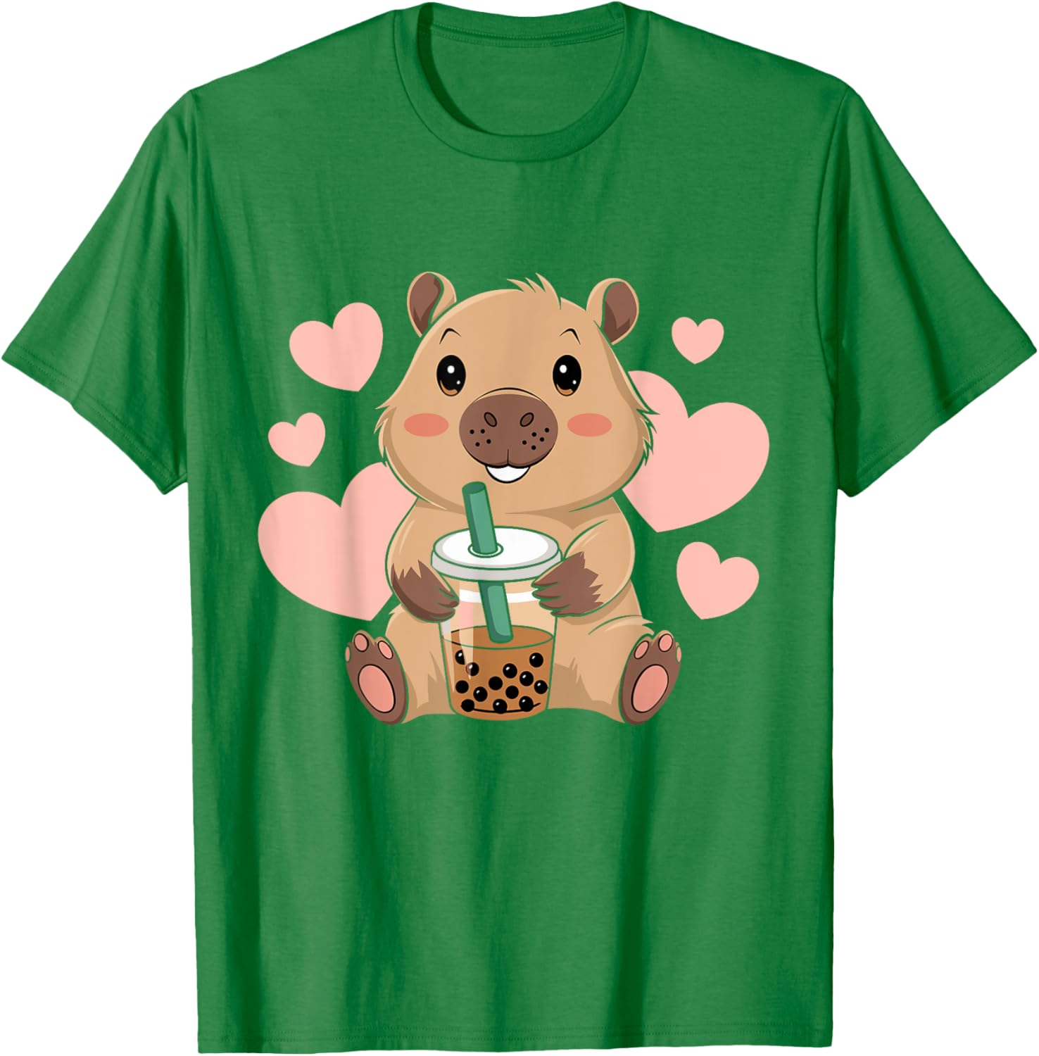 Cute Capybara Boba Tea T-Shirt for Women and Girls - Adorable Bubble Rodent Design - 15