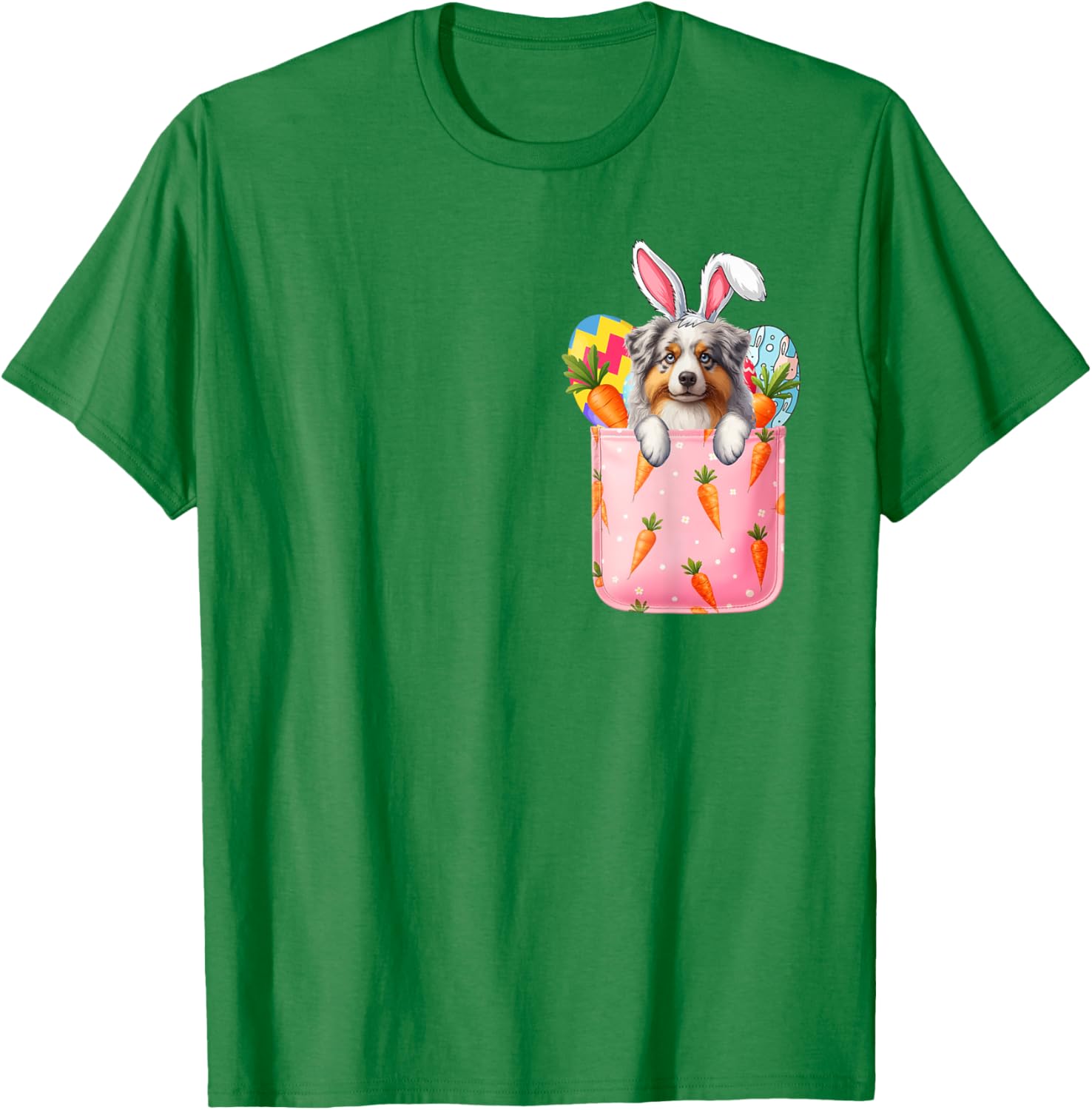 Easter Bunny Australian Shepherd Carrots Pocket T-Shirt for Pet Lovers - 20