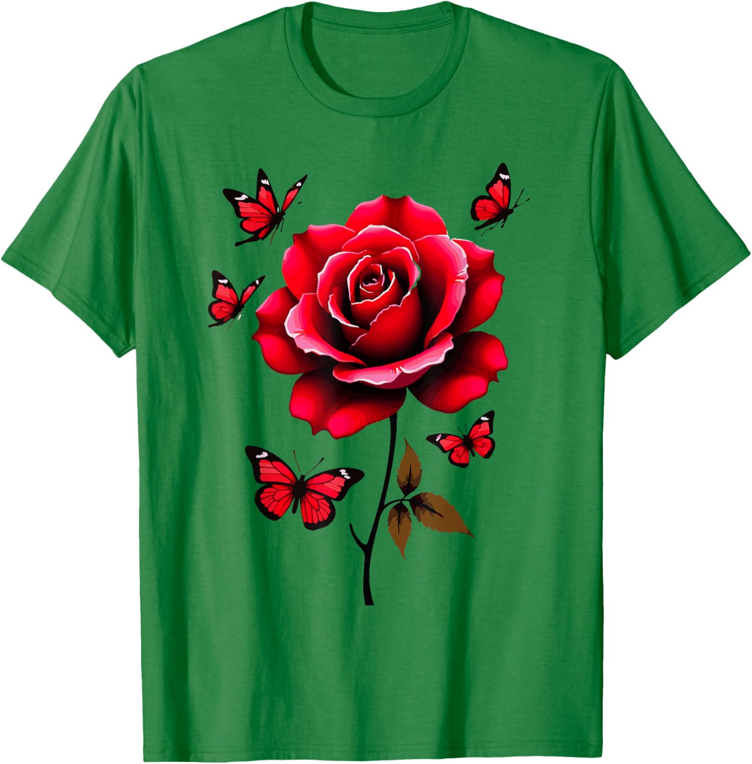 Red Rose and Butterflies Floral Spring T-Shirt for Aesthetic Lovers - 10